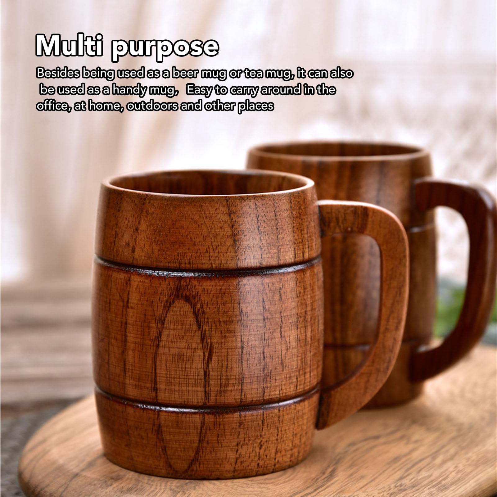 Ejoyous Kubek z Piwa Drewnianego, 300 Ml Drewniany Dzban Piwa z Uchwytem do Piwa Drewniany Kubki Piwo Kubki Pijące Filiżanki do Herbaty, Mleka, Piwa, Kuchni, Domowego Skalrypolu