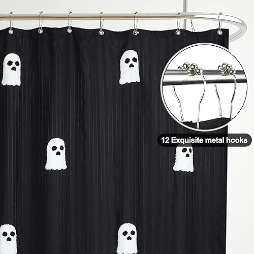 Miniatura 3 de Cortina de ducha fantasma de Halloween, 72 x 72 pulgadas, cortina de ducha de algodón espeluznante y divertida con 12 ganchos para Halloween, baño,