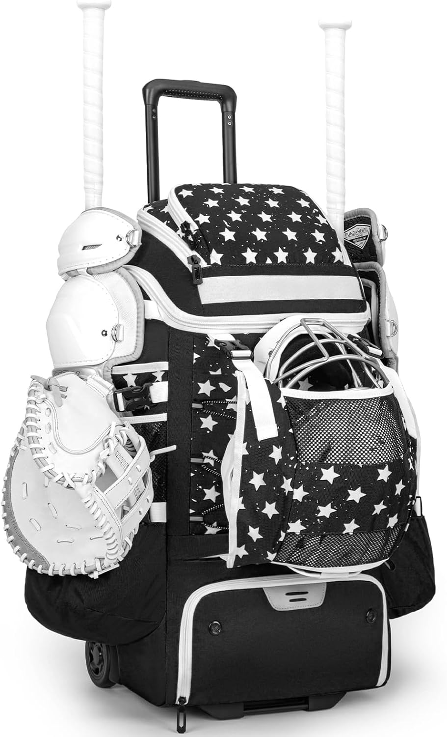 Catchers Gear Bag with Wheels, 90L Rolling Baseball/Softball Bag Holds 2 Sets of Gear with Glove Compartment, Helmet Holder & Shoe Compartment