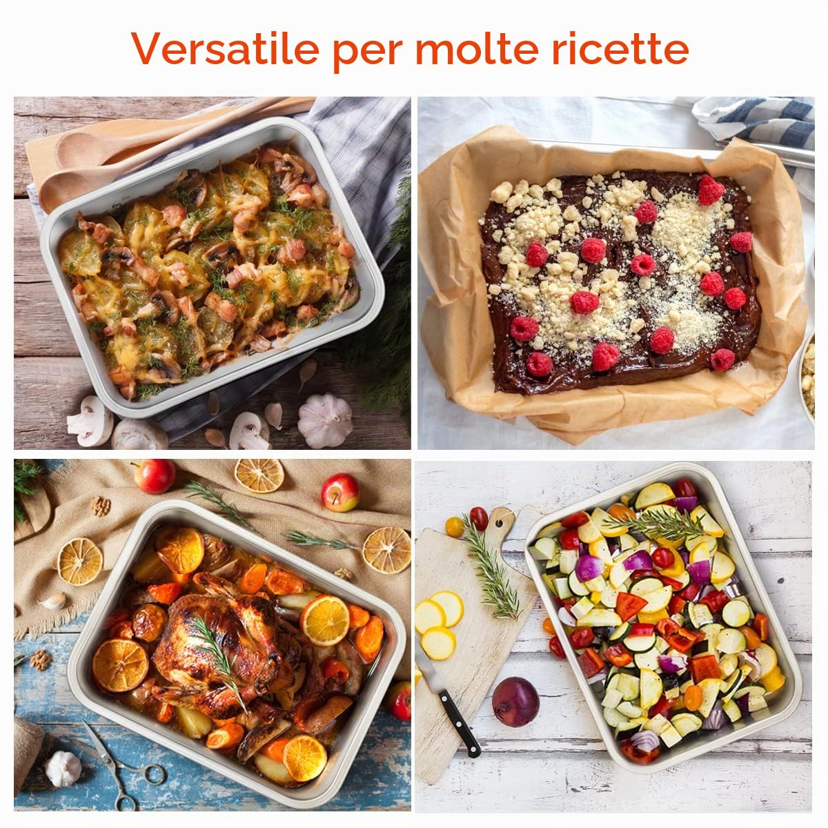 Joyfair Teglia rettangolare in acciaio inox (27 x 21 x 8 cm)