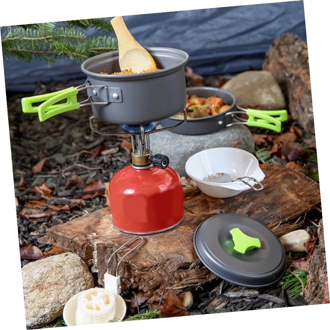 Portable Outdoor Cookware with Alumina Pots and Pans Lightweight Hiking and Camping Cooking Kit for People Includes Utensils and Storage Bag for Picnics and Backpacking