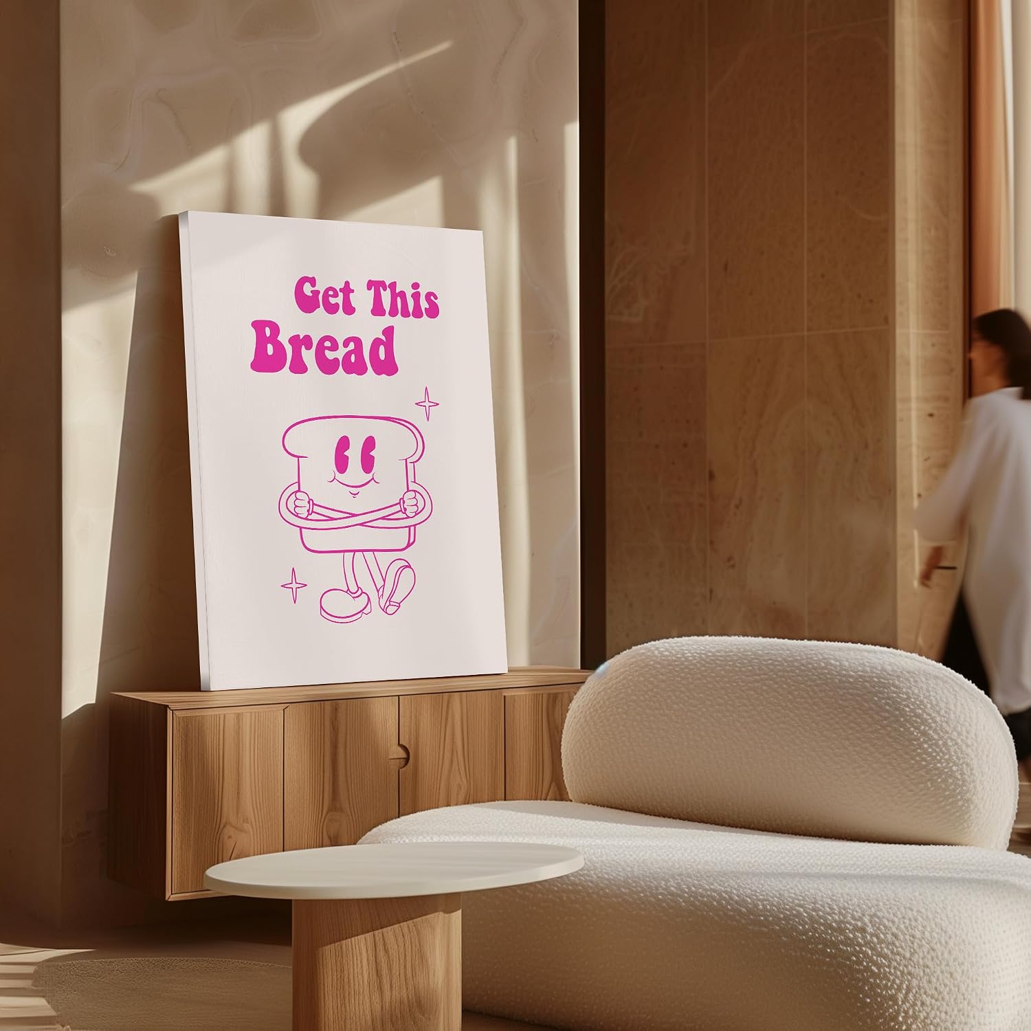 Poster Master Get This Bread Canvas - Retro Bread Print - Groovy Art - Pink Preppy Wall Design - Funny Kitchen or Dining Room Wall Decor - 8x10 STRETCHED Canvas