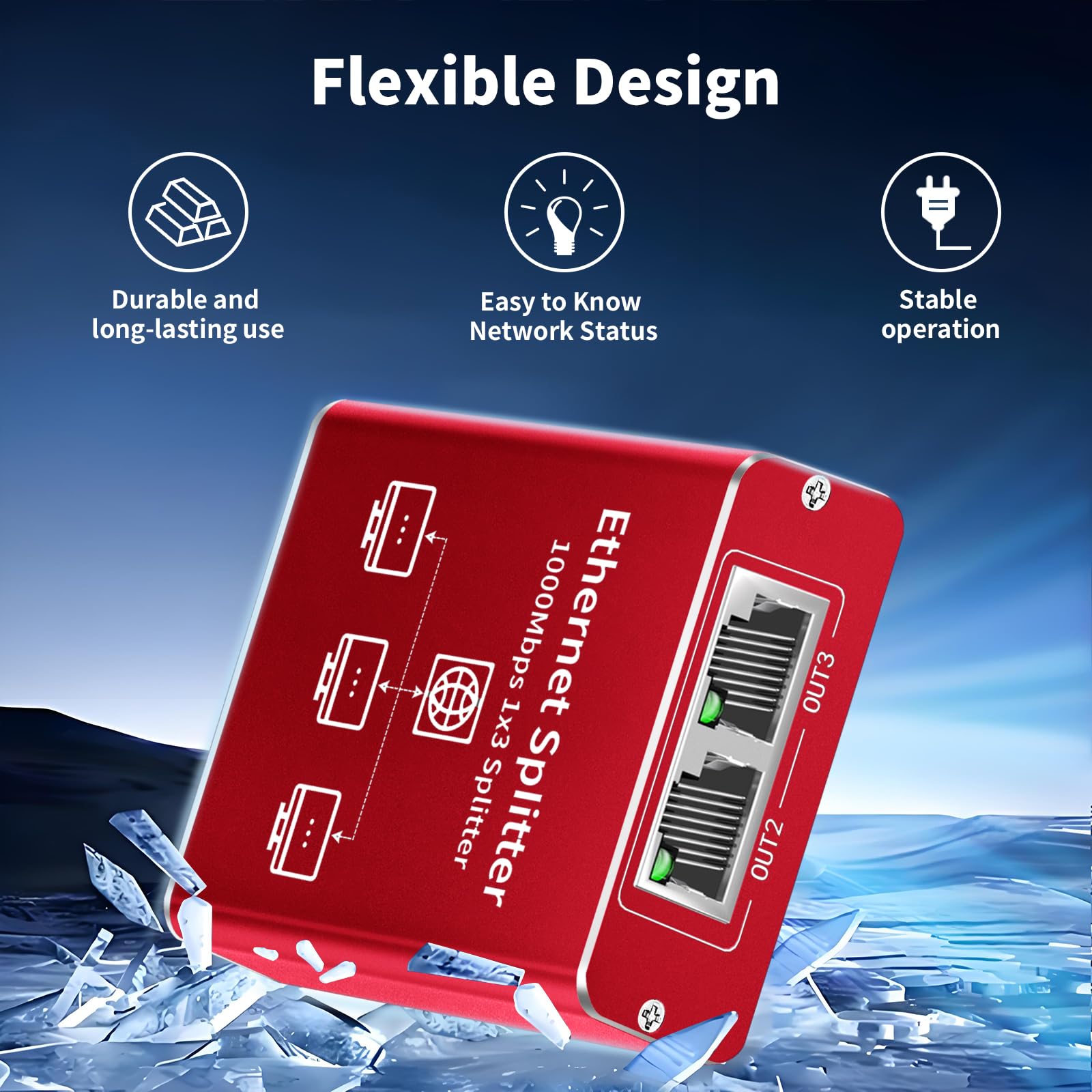 Ethernet Splitter 1 to 3 High Speed 1000Mbps, Gigabit Ethernet Splitter, LAN Splitter Dual LAN RJ45 Port Router Switch for Cat5/5e/6/7/8 Cable, IEEE 802.3 Compliant Plug and Play