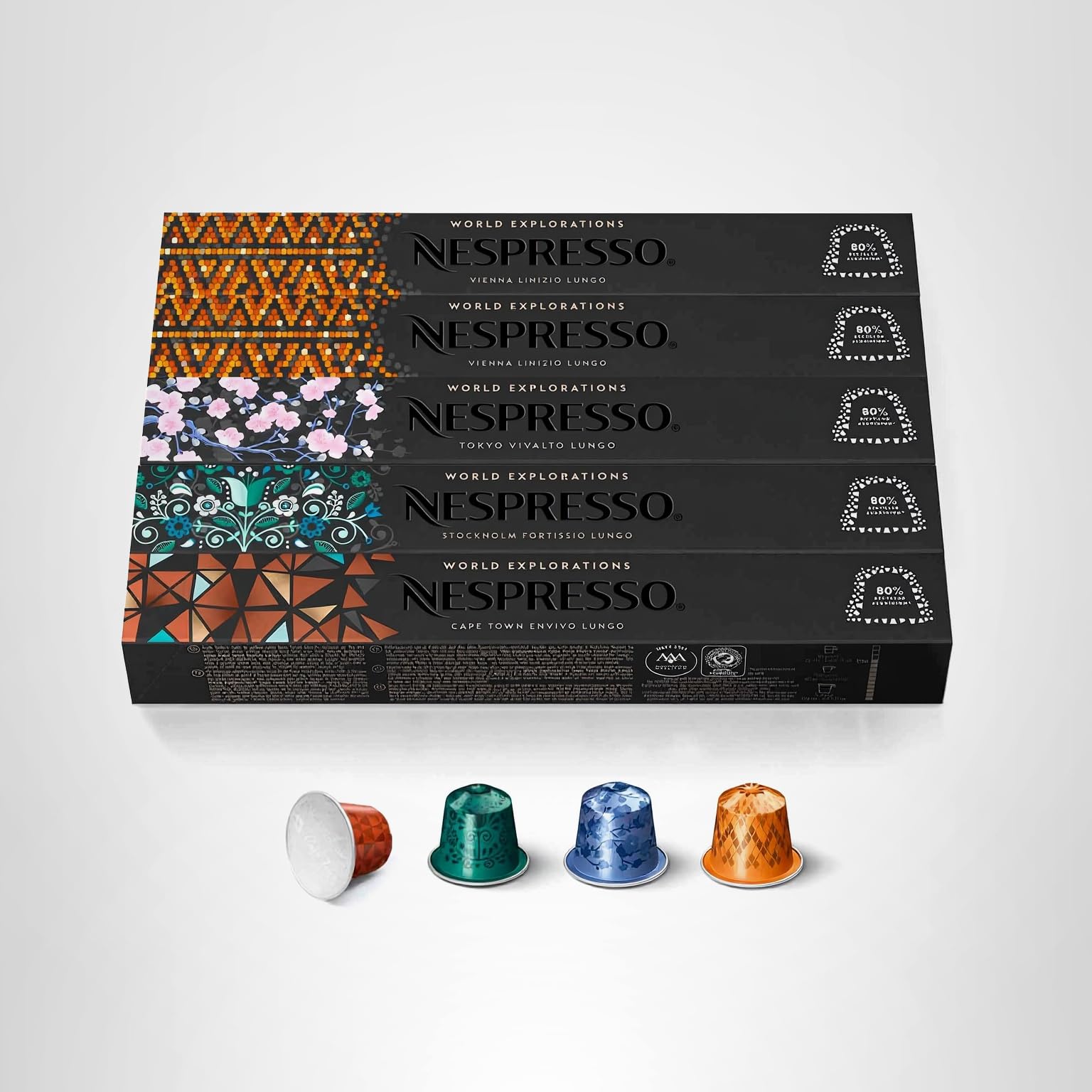 Nespresso Capsules Original Line, Morning Lungo Blends Variety Pack, Mild to Medium to Dark Roast Coffee, 50-Count Coffee Pods