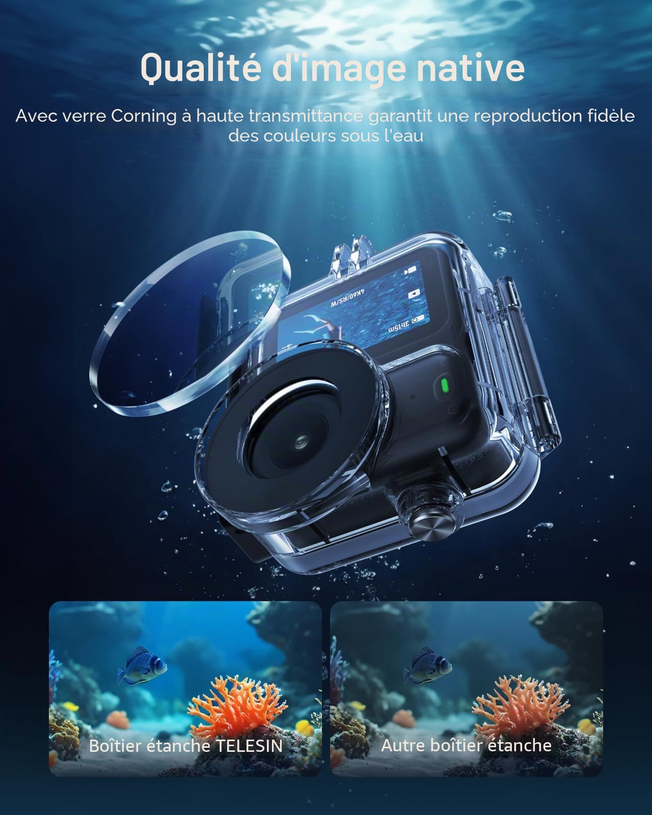 TELESIN Coque étanche pour DJI Osmo Nano, Caisson sous‑Marin 60m/196ft avec Feuilles Anti-buée, Accessoire pour plongée, Snorkeling, Surf