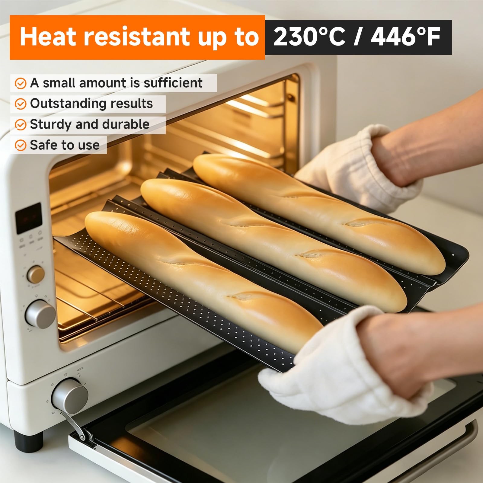 Molde Pan Baguette, Molde Baguette Horno con Revestimiento, Bandeja 3 Piezas Francesas, Panecillos Caseros 38x25 cm, Ideal Hornear Resultado Perfecto Casa Crujiente Uniforme — view 4