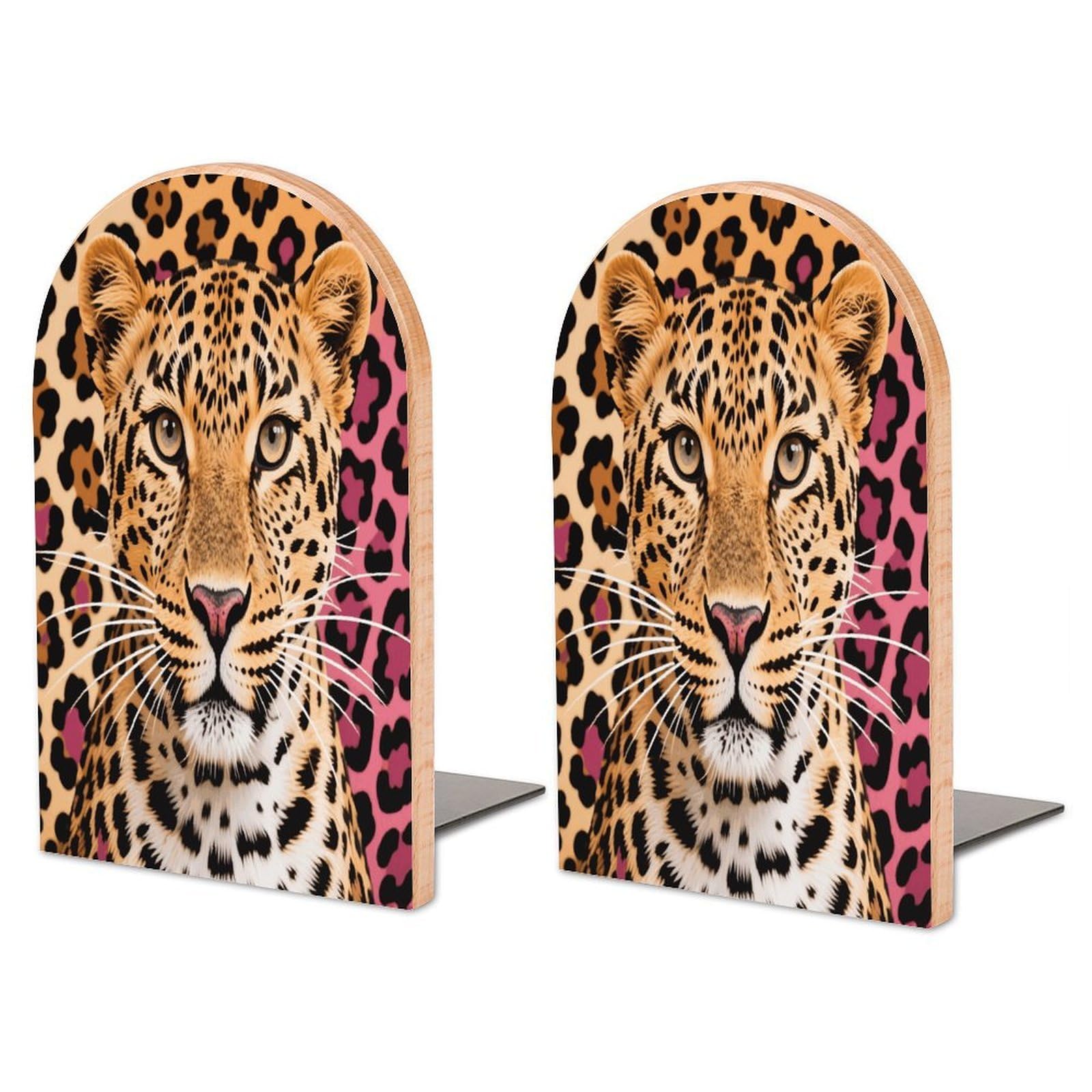 Sujetalibros de madera con estampado leopardo pop