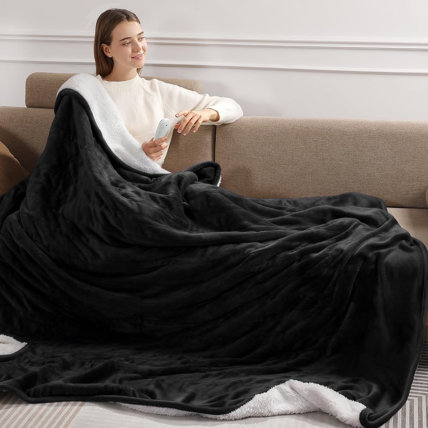 Electric Blanket Twin Heated Blanket 62''X84'', Fast Heating Blanket Soft Flannel & Fluffy Sherpa with 5 Heating Level and 10 Hours Auto-Off, ETL/FCC Certified, Warm Gifts for Loved one,Charcoal Grey