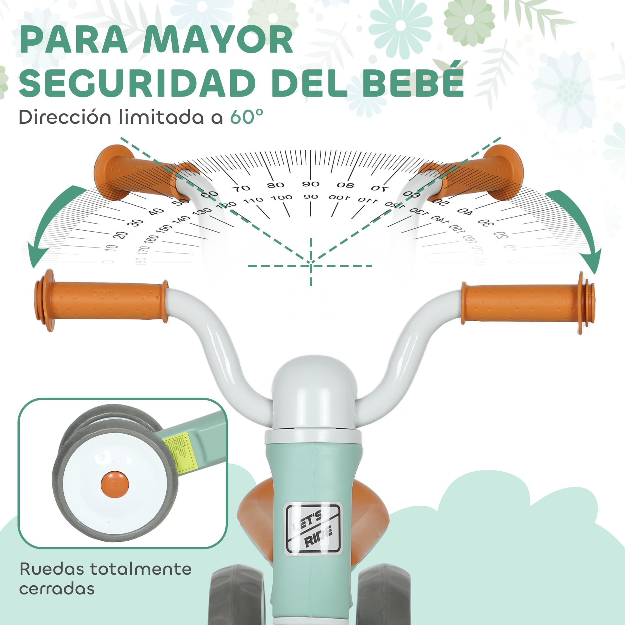 AIYAPLAY Bicicleta sin Pedales para Niños de 12 a 36 Meses, Bicicleta de Equilibrio con Ruedas Silenciosas y Resistentes a Pinchazos, Manillares con Giro Limitado a 60°