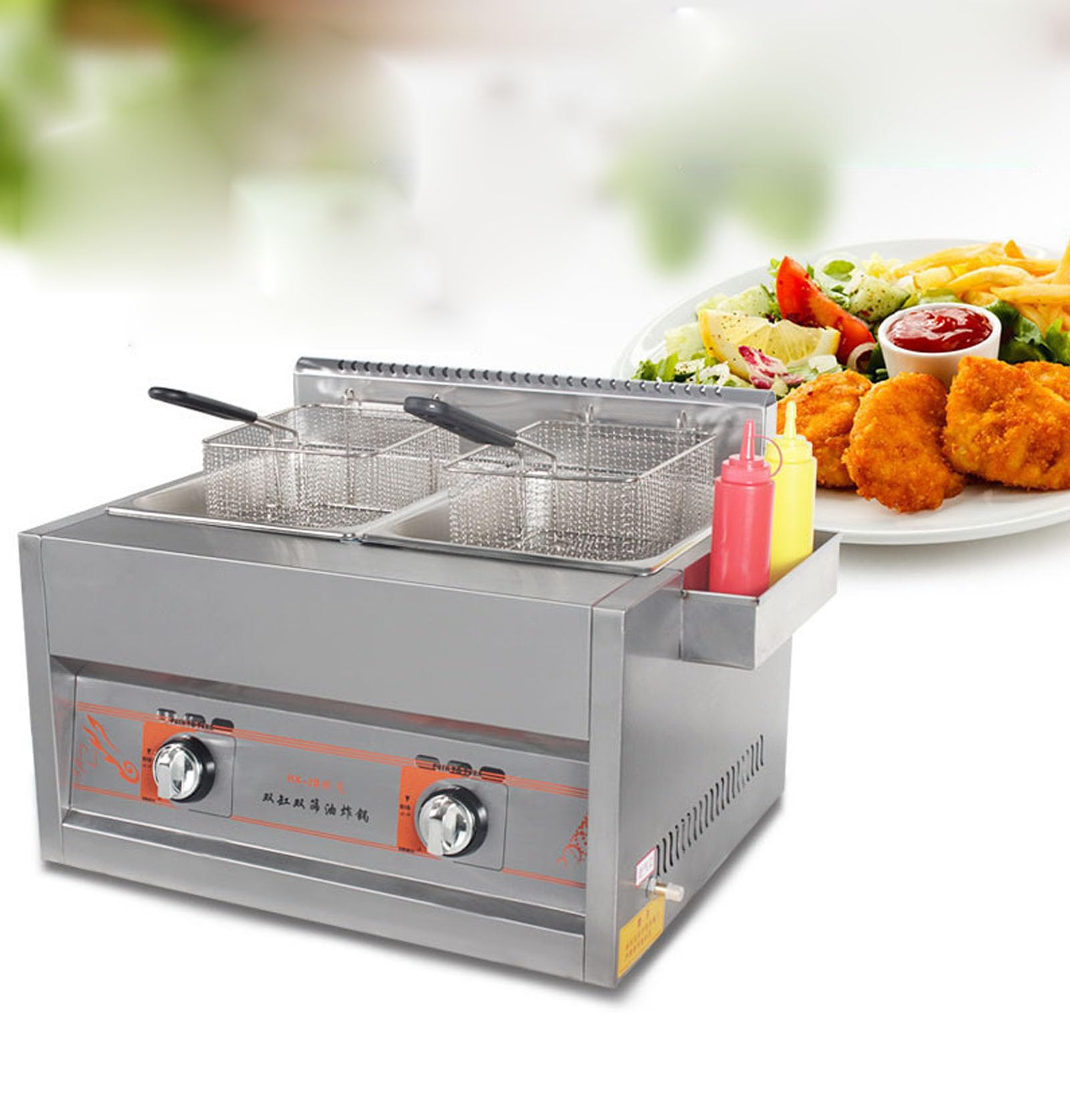 IUokLU 24L Commercial Countertop LPG Gas Fryer Deep Fryer with 2-Basket Countertop Deep Gas Fryer Stainless Steel Deep Fryer for French Fries