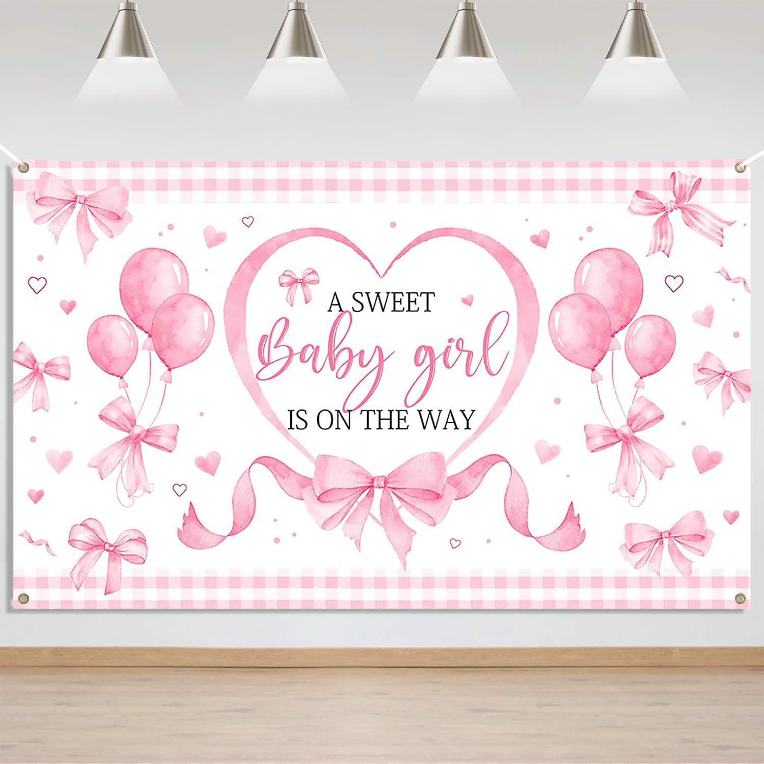Mocsicka Pink Bow Baby Shower Banner Backdrop for Coquette Theme Baby Decorations, Coquette Baby Girl Baby Shower Party Decorations