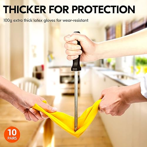 Miniatura 4 de Vgo HH4601 pares de guantes reutilizables para el hogar, goma para lavavajillas, extra grueso, mangas largas, limpieza de cocinatrabajojardinería