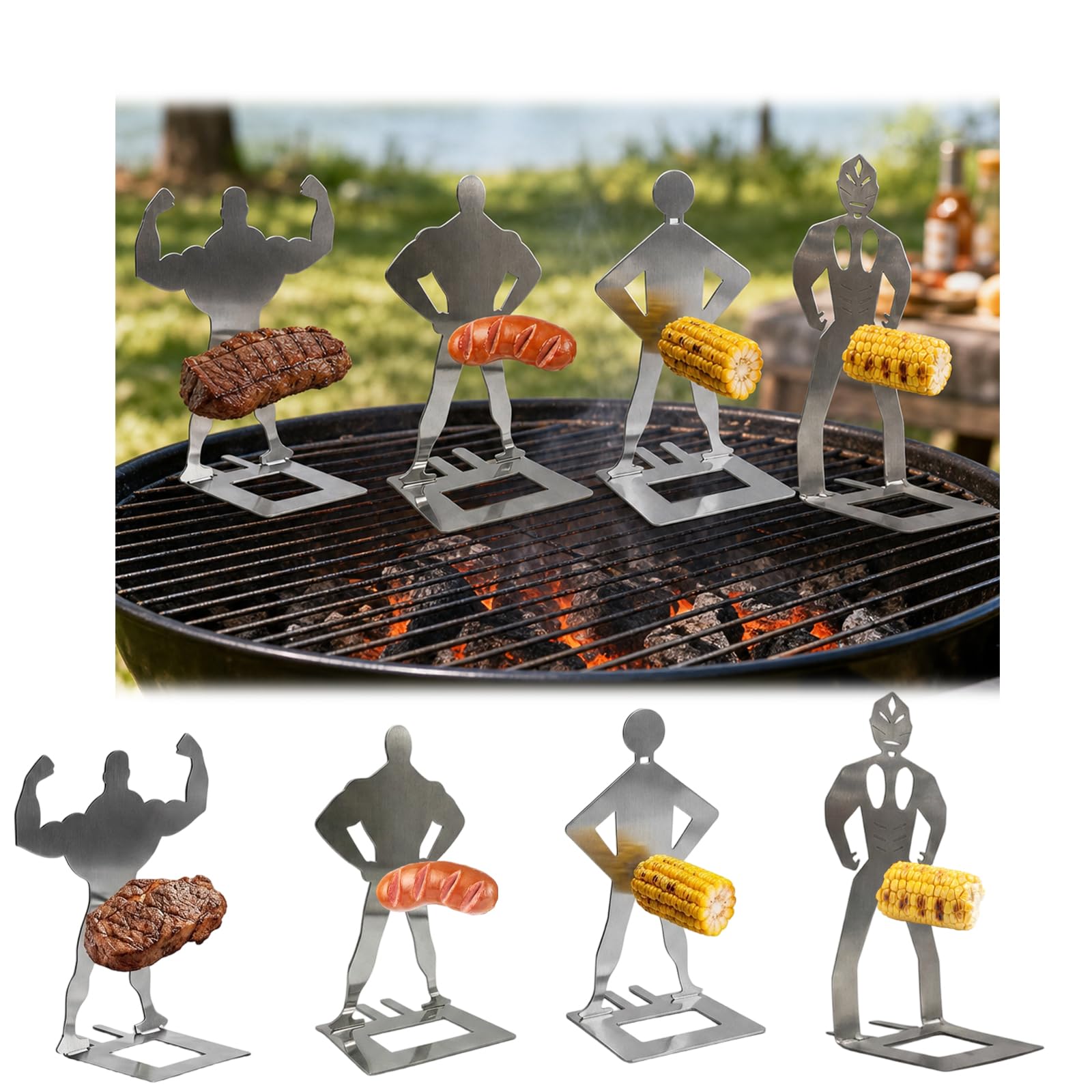 BeoTnp 4 Pcs Bbq Sausage Holder Man, Bbq Gifts for Men, Novelty Gifts for Men Dad and Women Birthday, for Camping, Outdoor Cooking, Picnic, Garden and Kitchen Portable Accessories