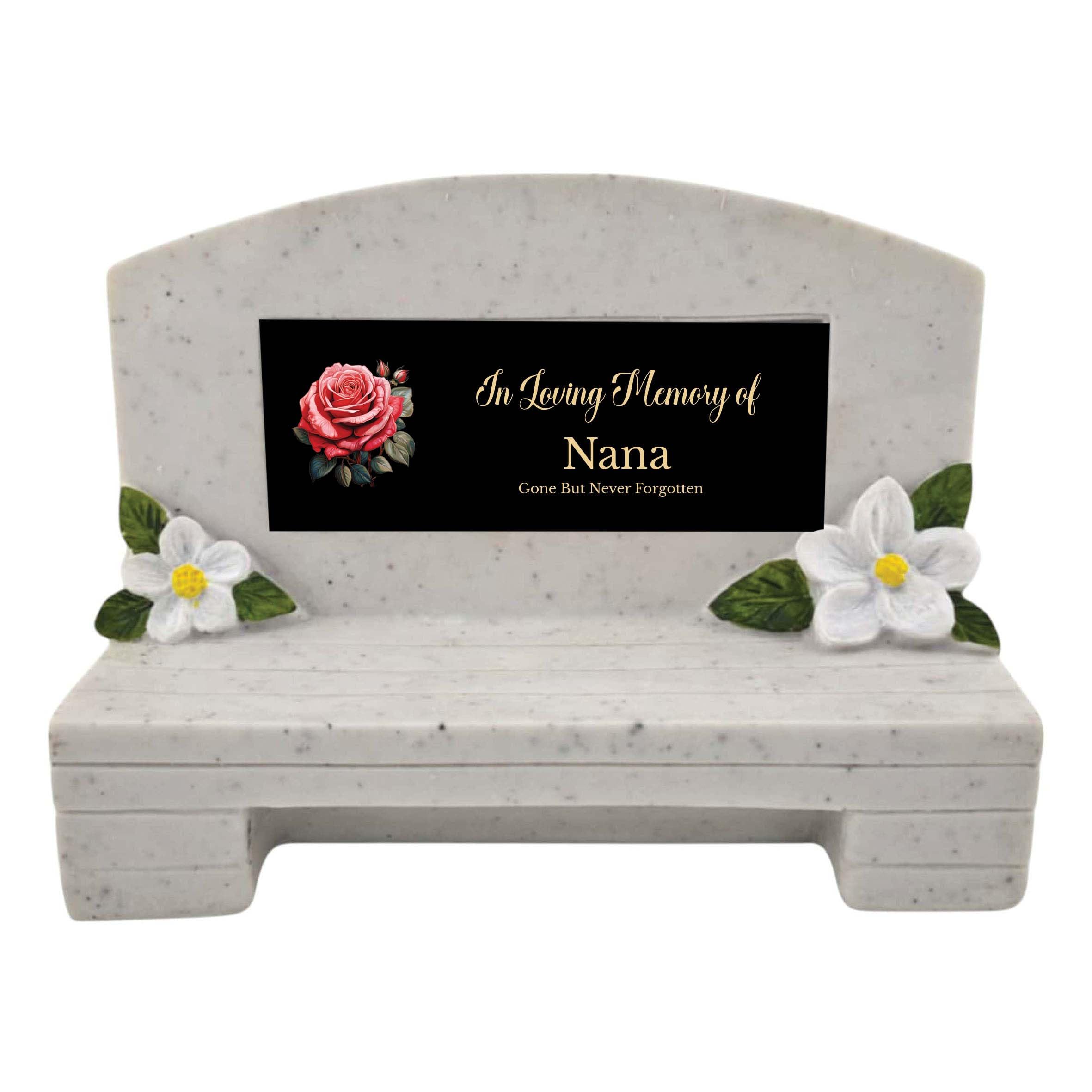 1stclassgifts In Loving Memory Of Memorial Bench With Plaque Grave Marker With Rose Design Mum Dad & Lots More Black Plate (UV PRINTED) (Nana)