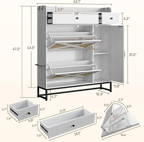 Miniatura 2 de Zapatero con 2 armarios abatibles y armario lateral, armario de zapatos con estantes ajustables, organizador de almacenamiento de zapatos para