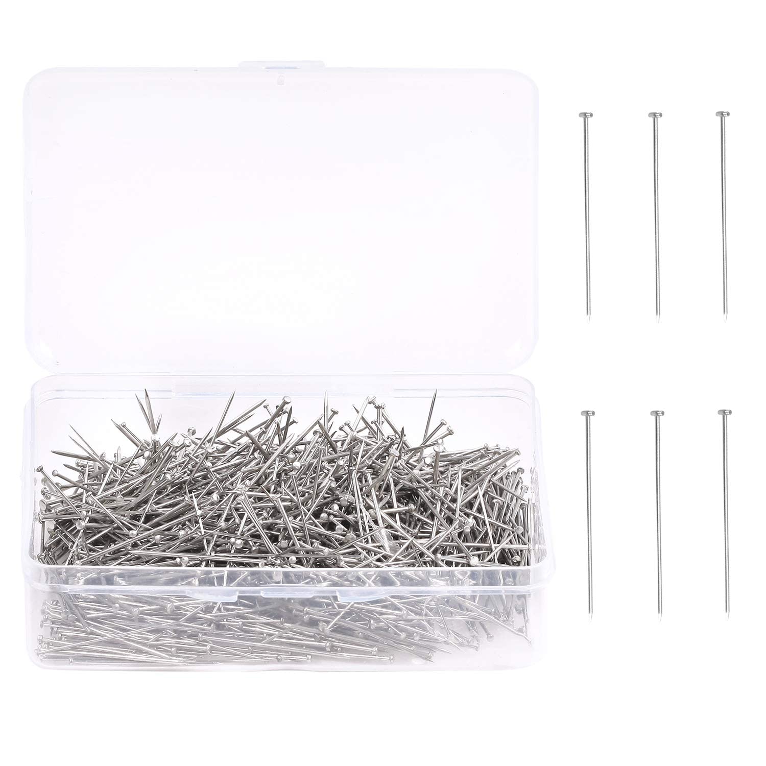 TERRIFI 1000PCS Straight Pins, Durable Stainless Steel Dressmaker Pins, Straight Pins Sewing with Plastic Boxes, Fine Satin Pins, Flat Head Pins for Jewelry Making, Sewing Crafts