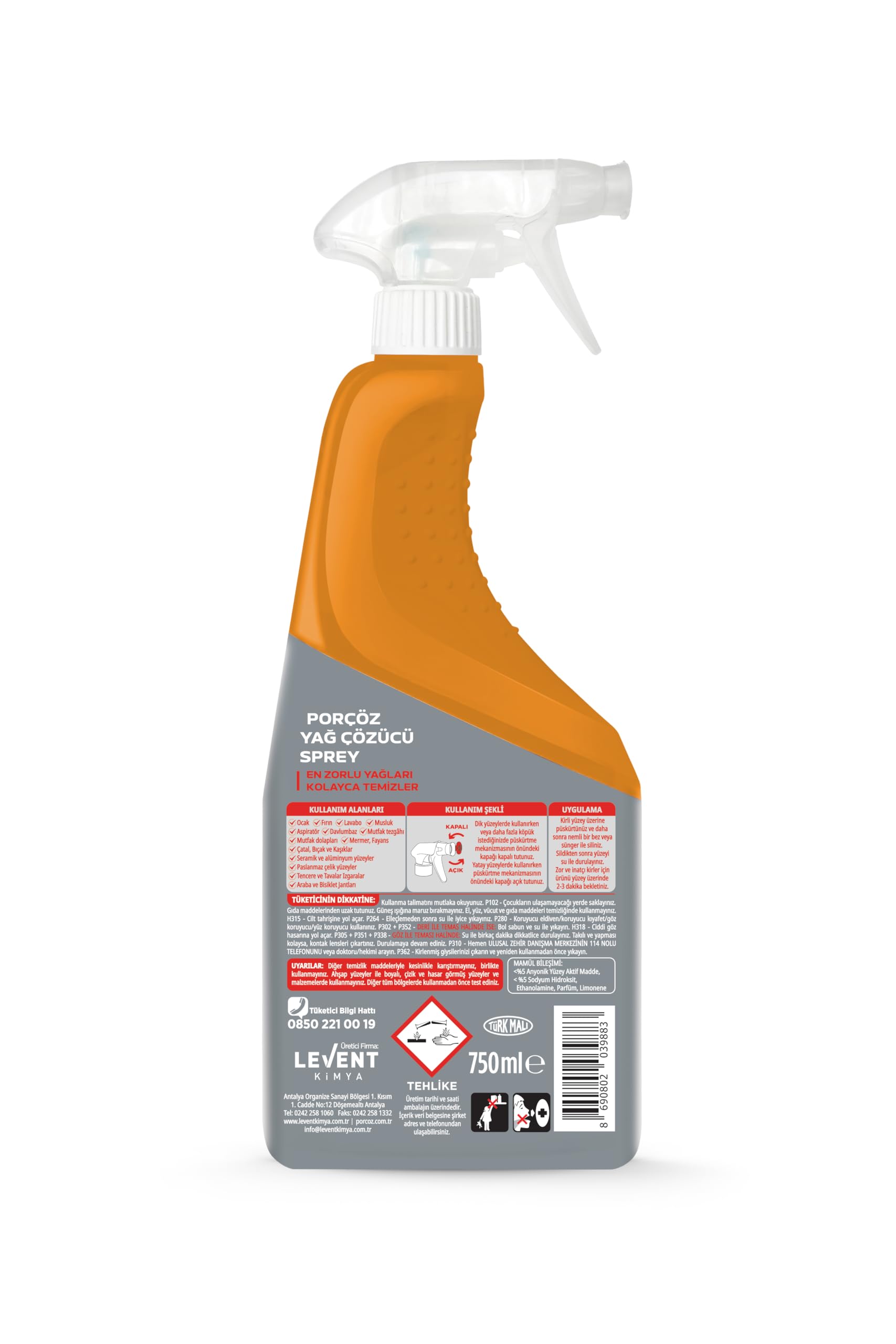 Porçöz Ekstra Güçlü Yağ Çözücü Sprey 750 Ml