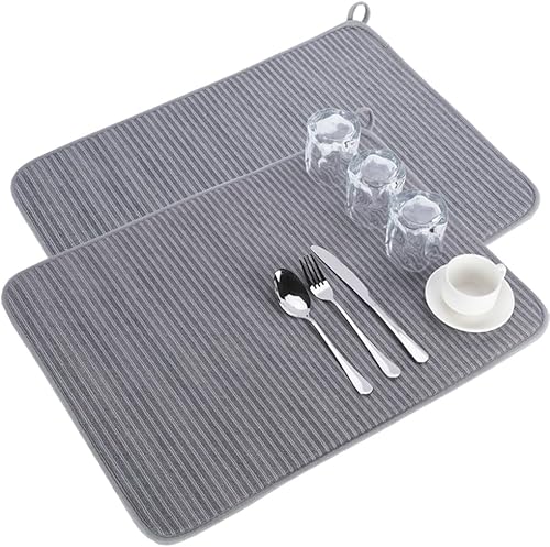 Tapete para secar platos para encimera de cocina, paquete de 2 unidades, 24 x 17 pulgadas, tapete escurridor de platos de microfibra de 24 x 17