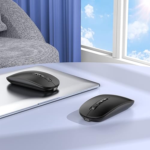 Miniatura 7 de Ratón inalámbrico Bluetooth, multidispositivo recargable (tres modos BT1BT2+2.4G) Ratones de computadora con receptor USB, mouse silencioso delgado