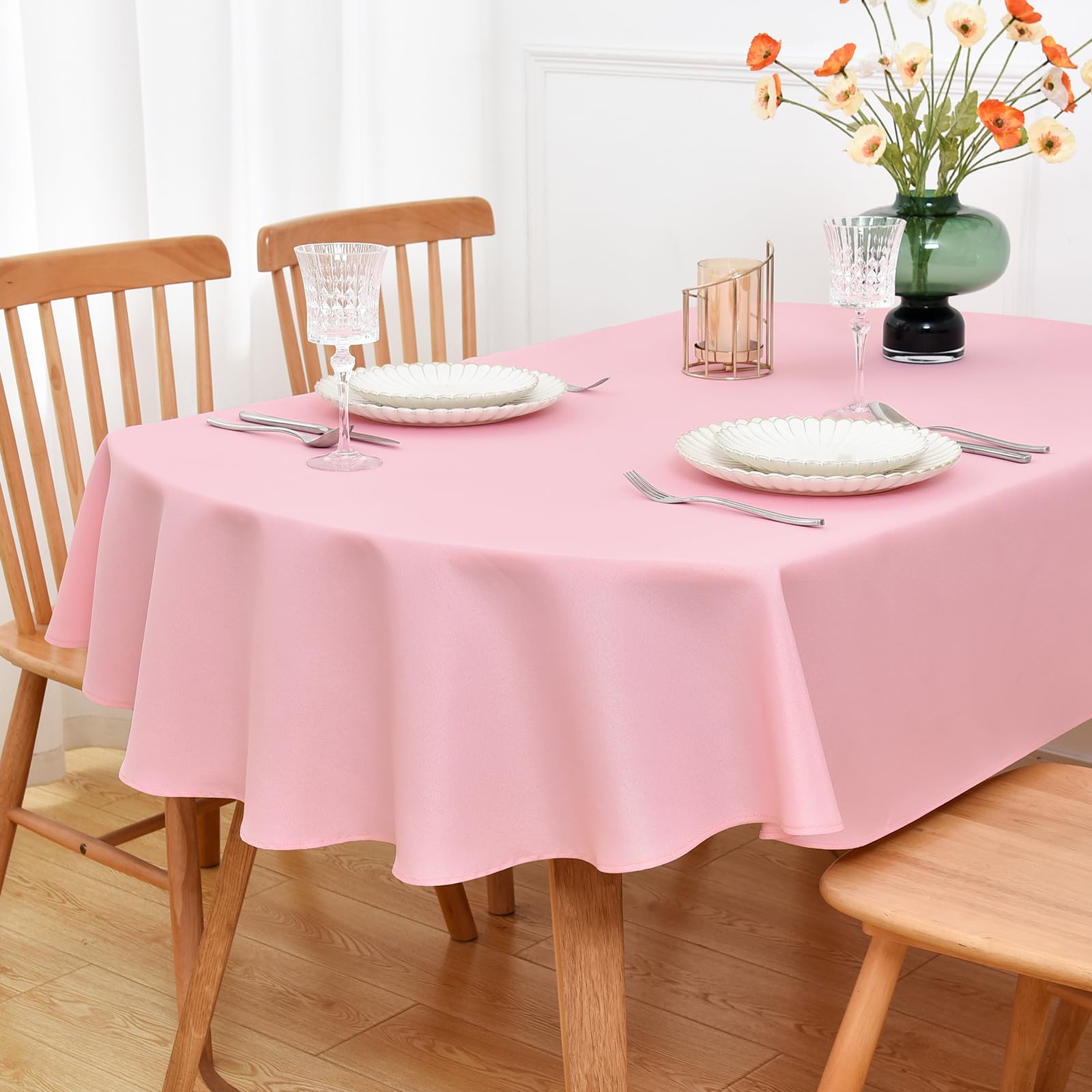 NEWISHER Pink Oval Tablecloth Solid Color Tablecloths 178x230 cm