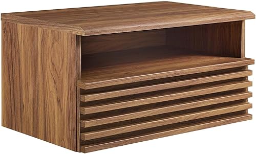 Miniatura 8 de Modway Render Mid-Century - Mesita de noche moderna para montaje en pared, roble