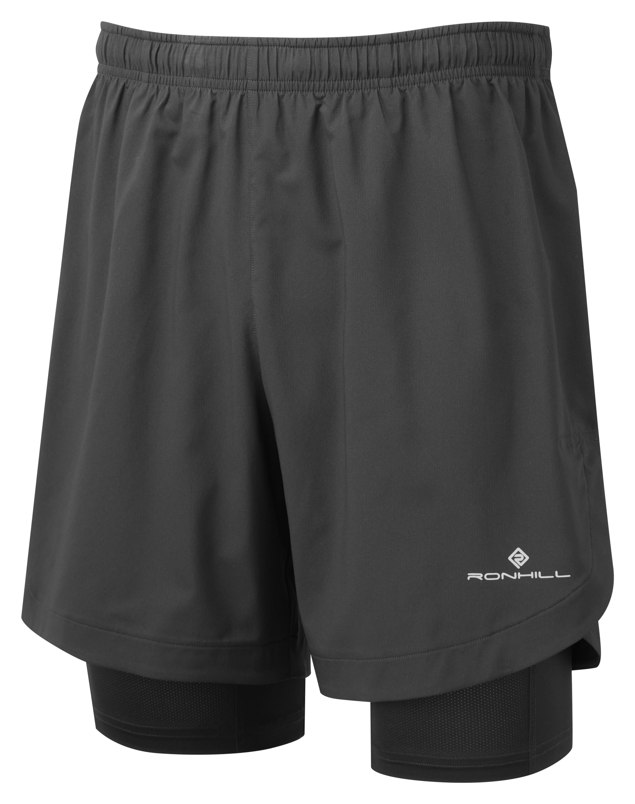 Ronhill Running, Men's Tech 7" Twin Short, All Black with Reflect, Size S