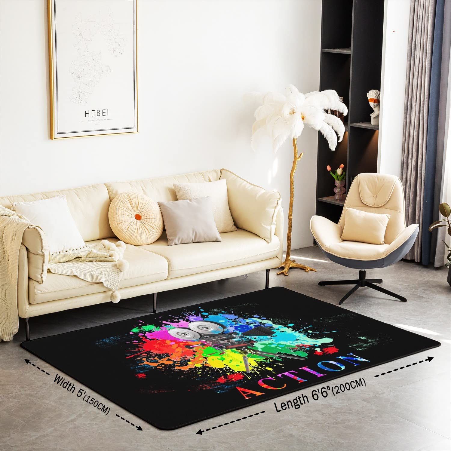 Loussiesd Tie Dye Vidicon Kino wewnętrzna mata podłogowa do kina dekoracja kina dywan, plakat kinowy dywany do salonu do starej mody wystrój domu dywanik 150 x 200 cm