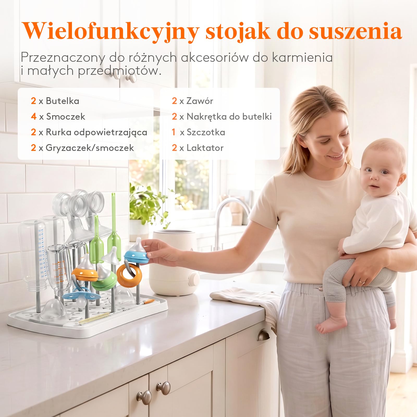 Lifewit Suszarka do Butelek Z Wyjmowaną Tacką Ociekową, Uchwyt na Butelki na Blat Kuchenny, Stojak do Suszenia Butelek Kubków Smoczków Części Laktatora Akcesoria Dla Niemowląt