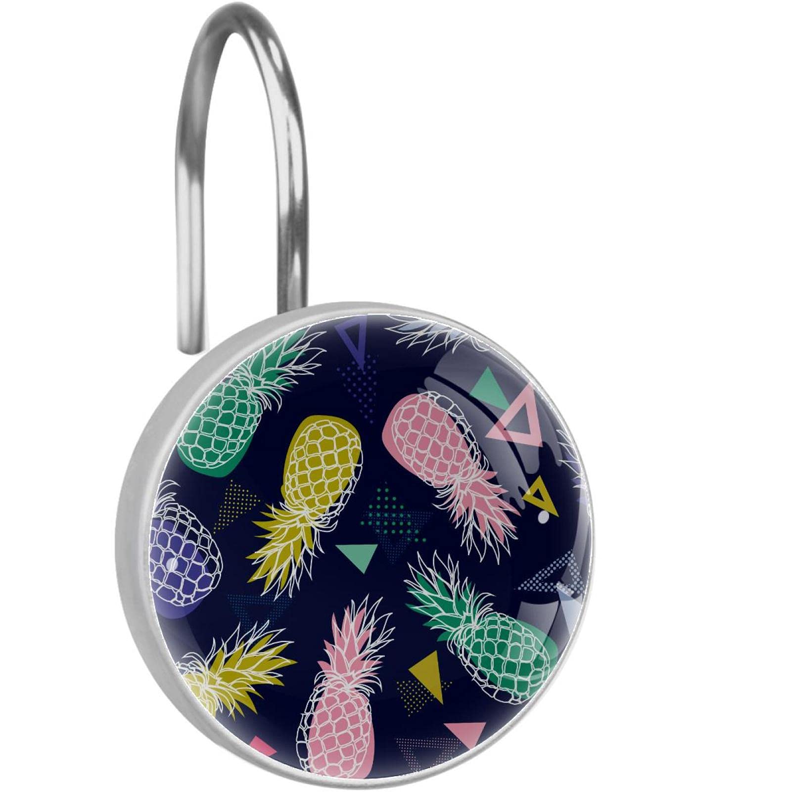 Anneaux pour rideau de douche motif ananas et triangle bleu pour une salle de bain moderne
