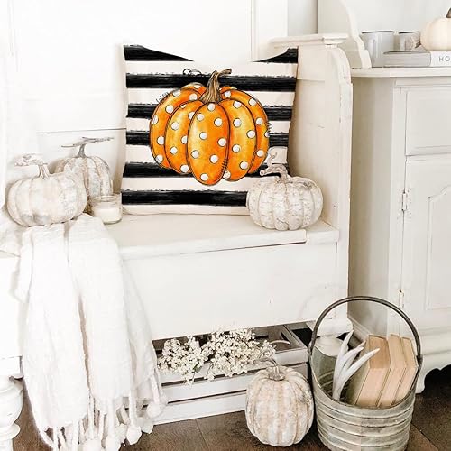 Miniatura 4 de PANDICORN Juego de 2 fundas de almohada de otoño de 12 x 20 pulgadas, diseño de búfalo negro con diseño de calabaza de Hello Pumpkin para