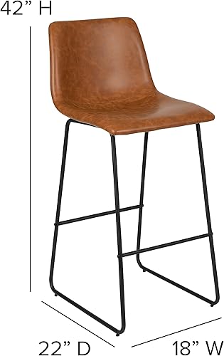 Miniatura 25 de Flash Furniture Reagan - Taburetes de bar LeatherSoft de 30 pulgadas con reposapiés, taburetes de barra de estilo moderno de mediados de siglo,
