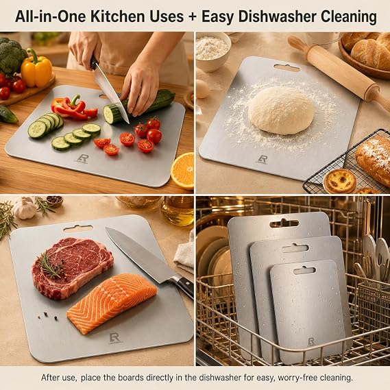 Titanium Cutting Board Set of 3,Double Sided Food Grade Non-Toxic Dishwasher Safe S/M/L