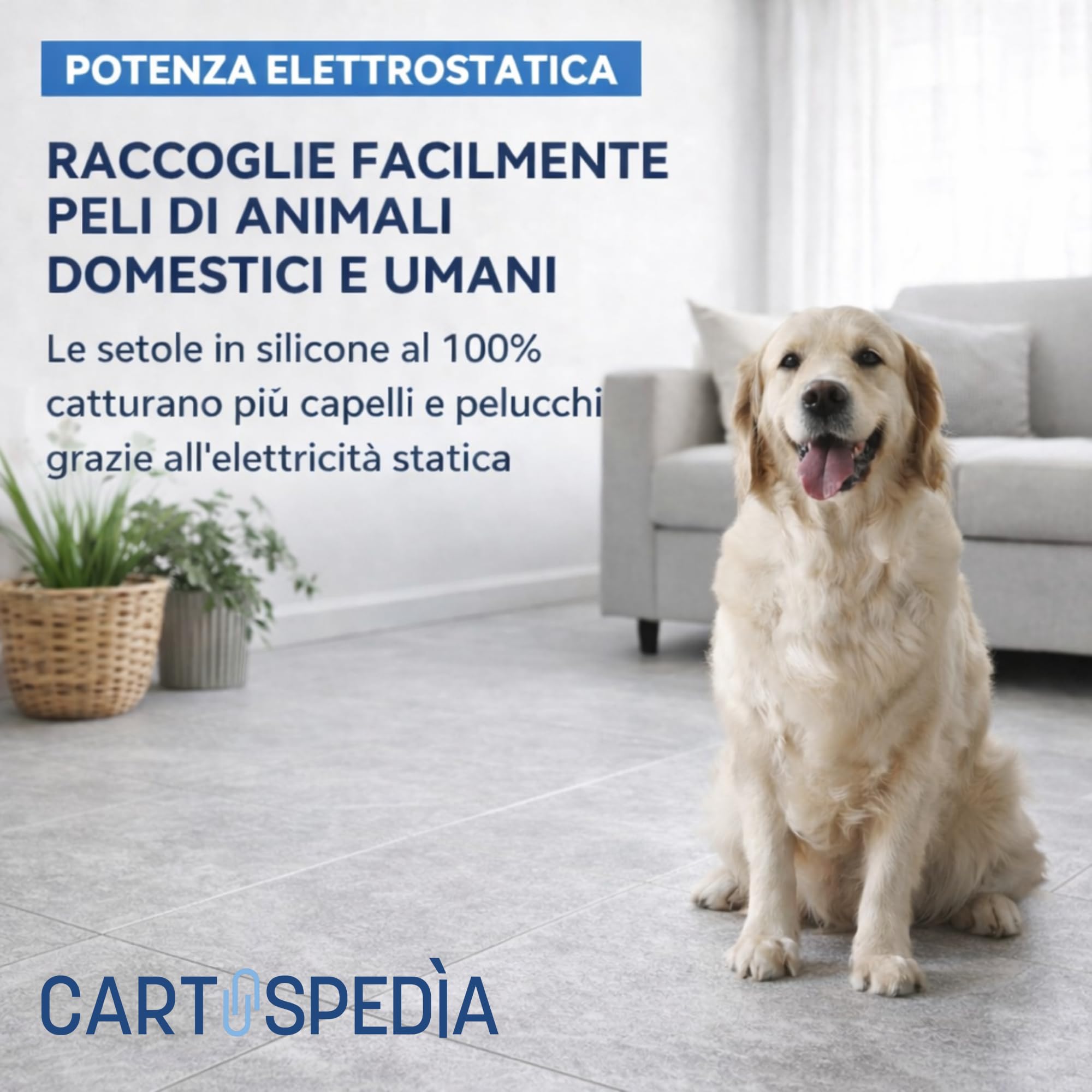 Scopa in Silicone Elettrostatica con Manico - Cattura Polvere e Peli Animali - Setole Flessibili per Tappeti, Divani e Pavimenti - Lavabile e Igienica
