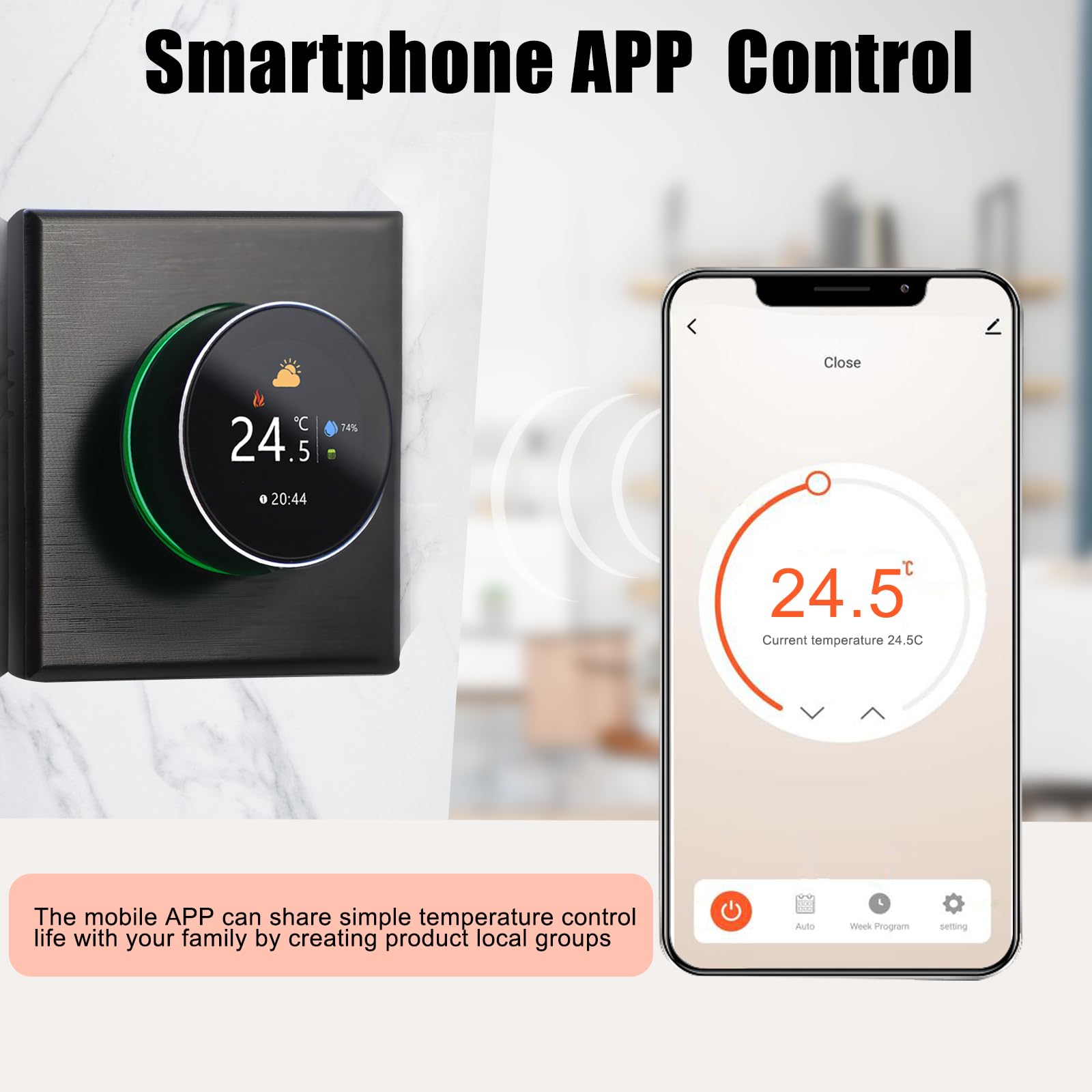 Termostato WiFi Programable for Calentador de Agua Compatible with | NTC3950, ±1℃ Precisión, 5A Carga Agua, 16A Suelo Radiante, Carcasa PC+ABS, Smartlife App, Caja 86mm, Caja Redonda 60mm