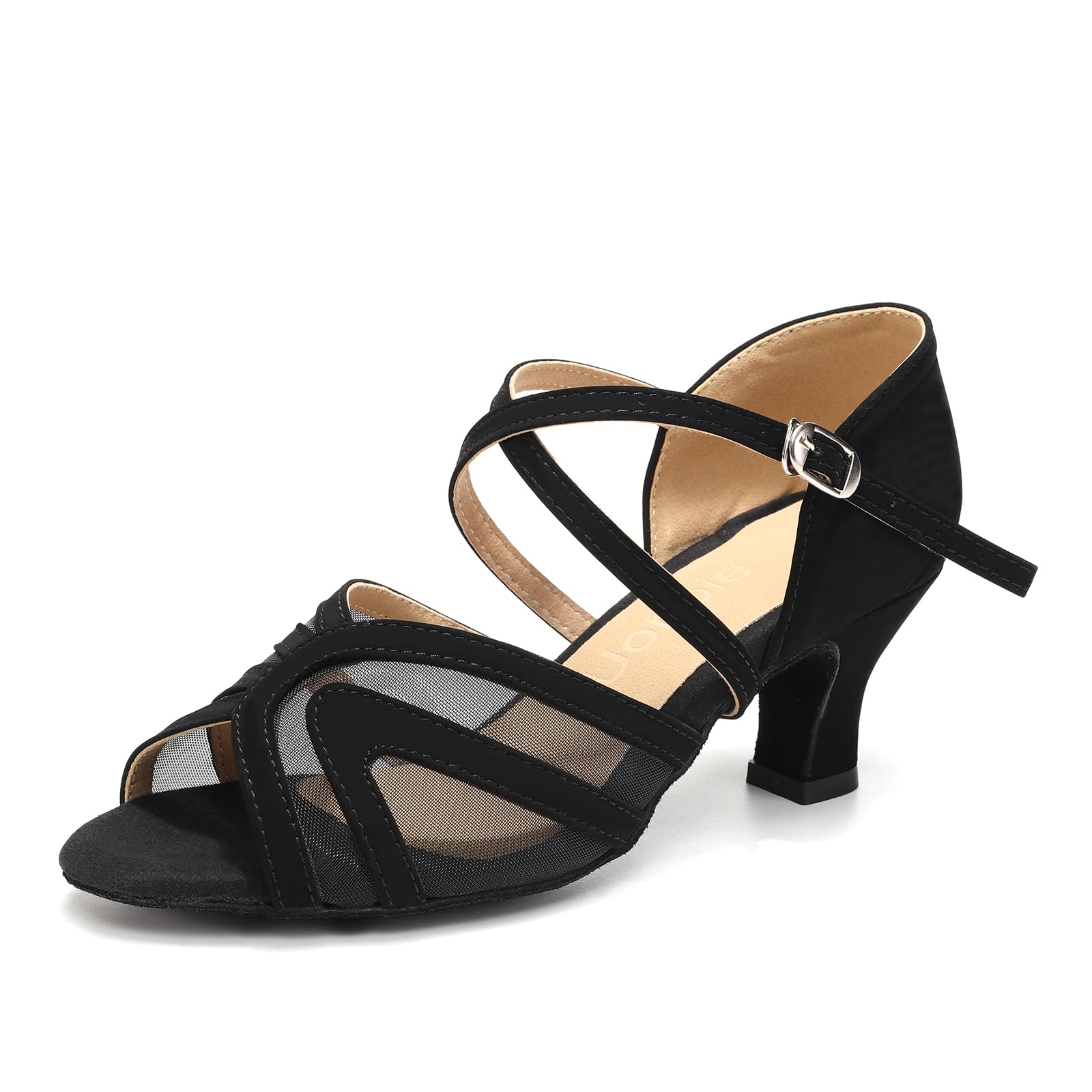 Uonpie Women's Latin Ballroom Dance Shoes Mesh Open Toe Salsa Shoes 2 Inch Heel, Black, Size 7US