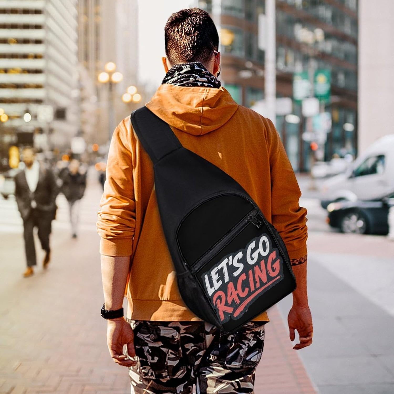 Let's Go Racing Crossbody Sling Backpack Chest Bag Daypack | unisex,trendy,with convertible and detachable shoulder strap,side pockets