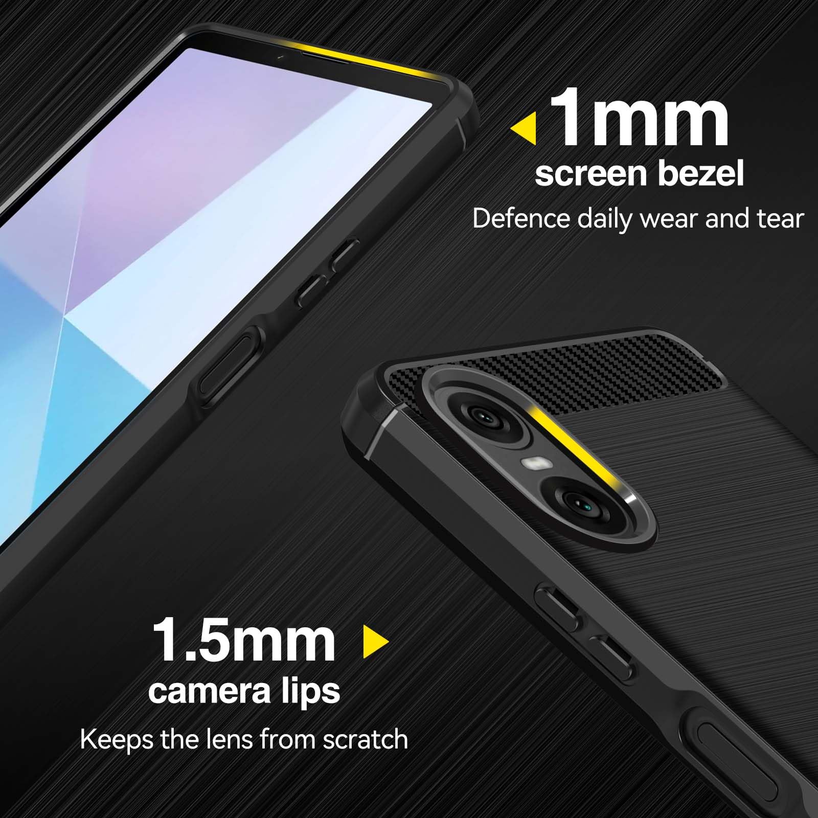Ivoler Hülle Für Sony Xperia 10 V Mit Panzerglas – Militärischer Schutz, Stoßfest, Dünnes TPU Case, Schwarz