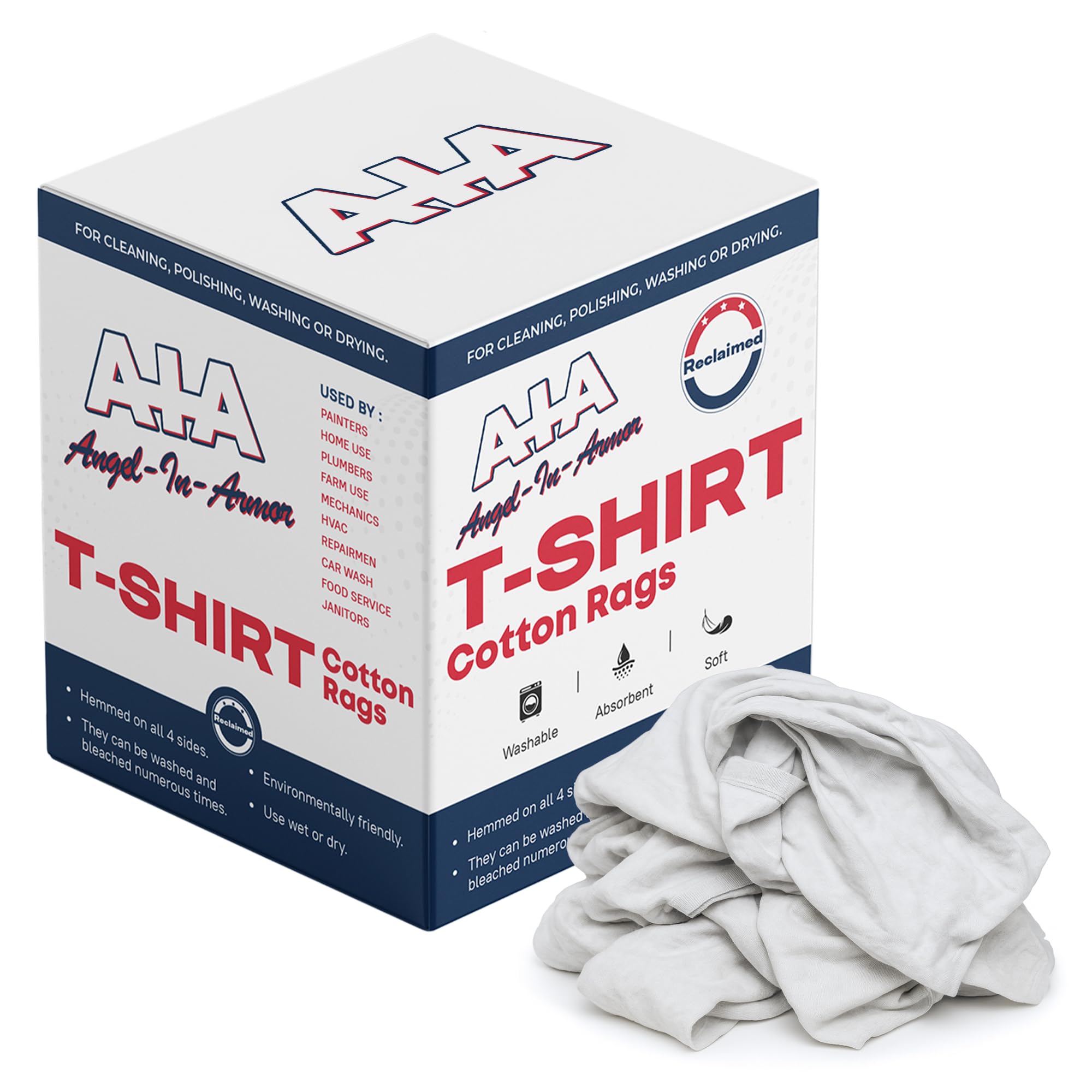 Angel-in-Armor White T-Shirt Rags 25lb Bulk Box of Recycled Cotton Knit Shop Rags 325 Units Low Lint Cleaning