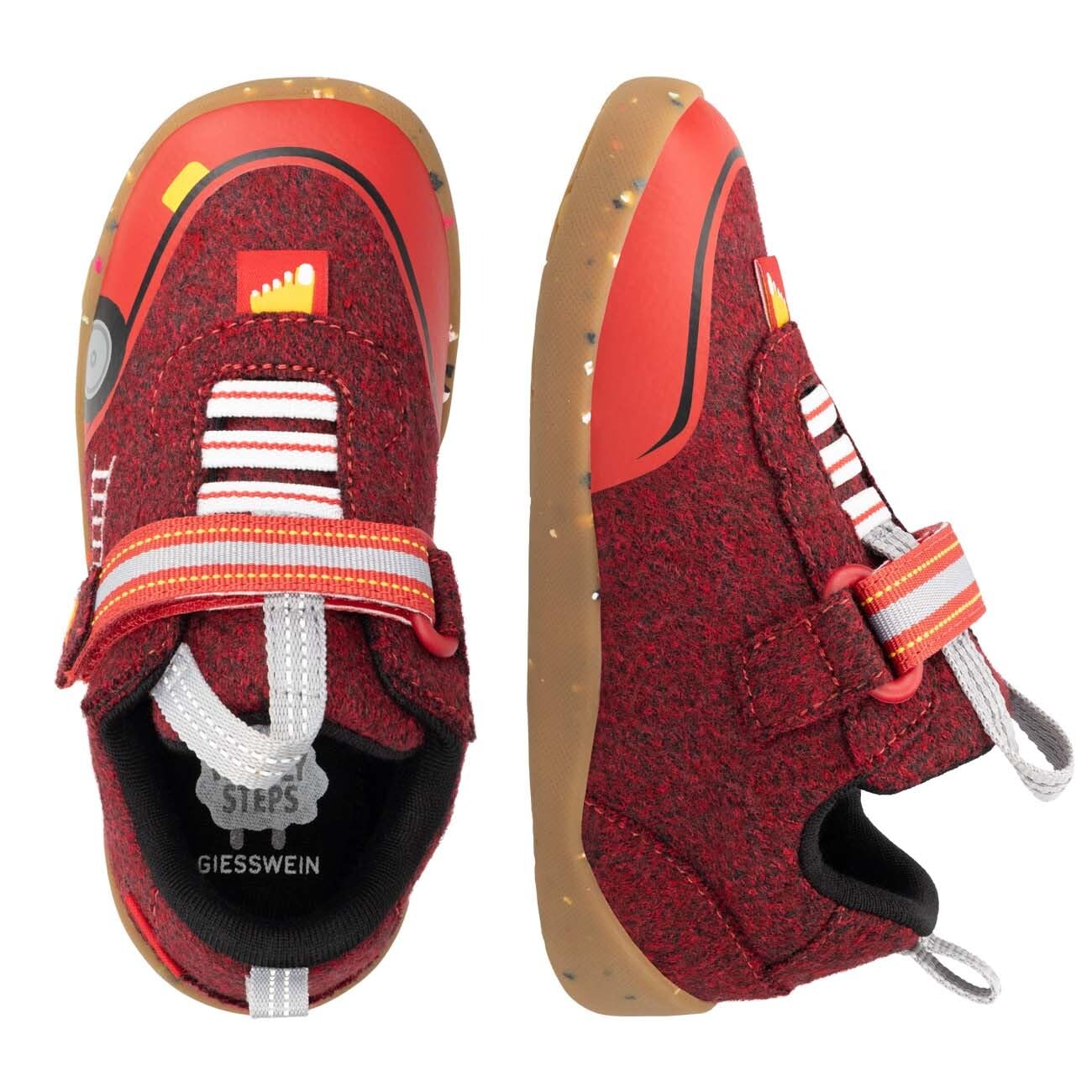 Giesswein Wooly Steps Barfußschuh mit Motiv - Kinder Barfußschuh Merino | Atmungsaktiv, flexible Zero-Drop Sohle, rutschfest & waschbar – leichte Merino Kinderschuhe mit Motiv