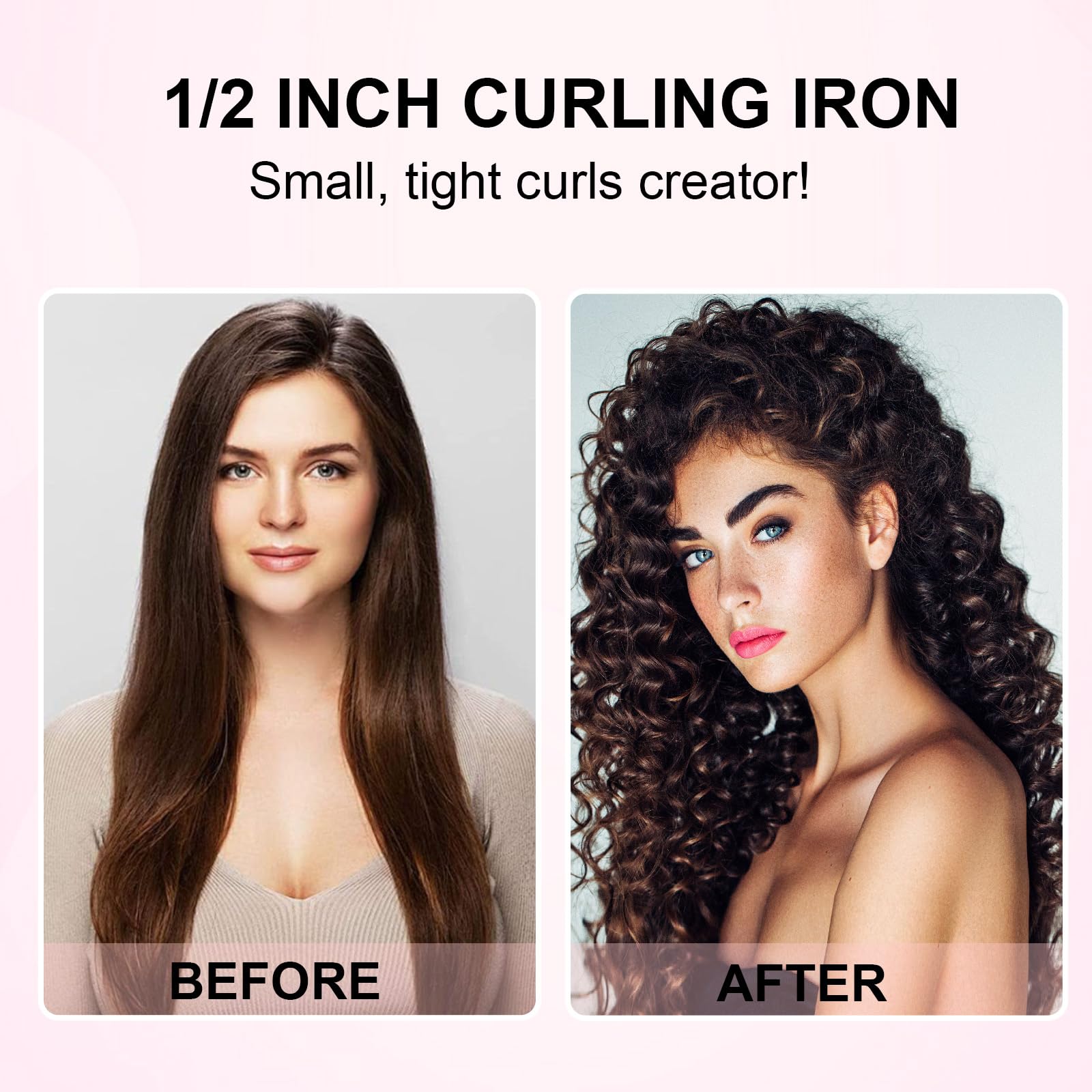 Rizador profesional de 1/2 pulgada, pequeña varita rizadora para cabello corto y largo, varita pequeña de cerámica con 2 temperaturas, incluye guante protector térmico y 2 clips 2