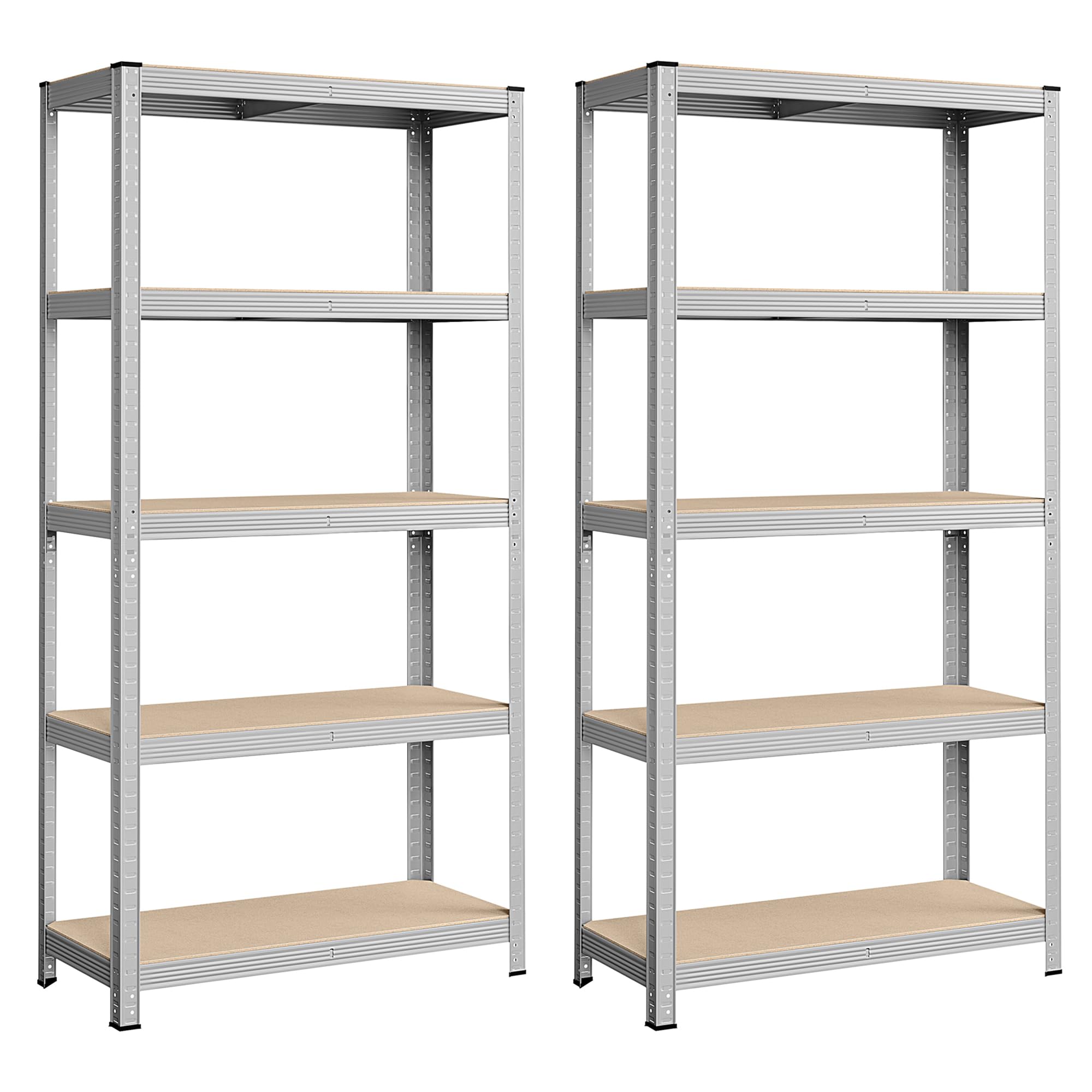 SONGMICS Schwerlastregal, 2er Set, Lagerregal, Kellerregal, 40 x 90 x 180 cm, bis 875 kg belastbar, 5 verstellbare Ablagen, Regal aus Metall, Steckregal, Werkstattregal, Keller, Silber GLR80SV