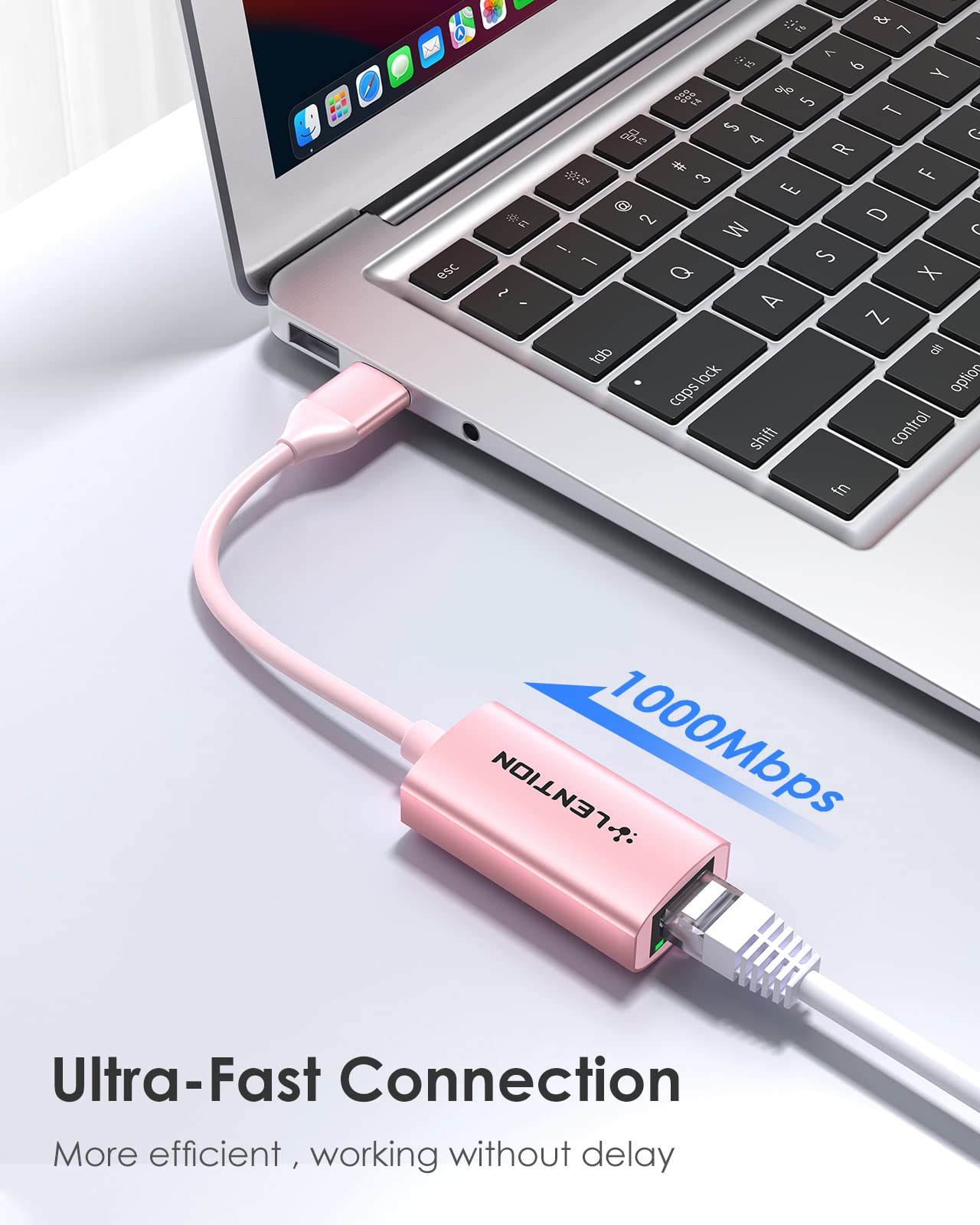 LENTION USB 3.0 Type A to Gigabit Ethernet Adapter, 1000M RJ45 Wired LAN Network Converter Compatible with Nintendo Switch, MacBook Pro/Air, Surface, Chromebook, Most Windows Laptops (HU604,Rose Gold)