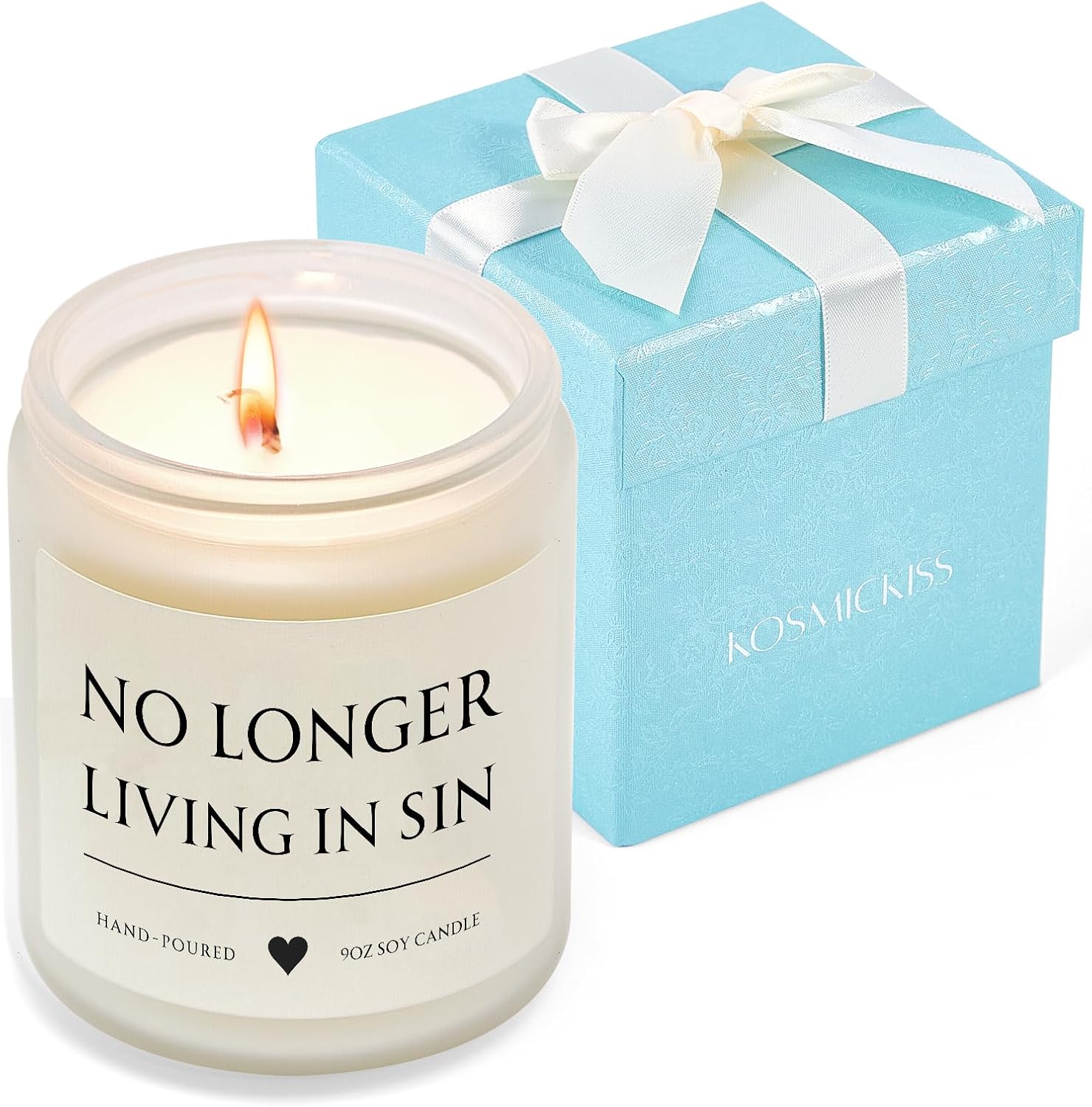 Wedding Gifts for Bride, Unique Bridal Shower Gifts, Funny Engagement Gift for Couples, Newly Engaged Bride and Groom Gift His and Her Anniversary Present No Longer Living in Sin Soy Wax Candle