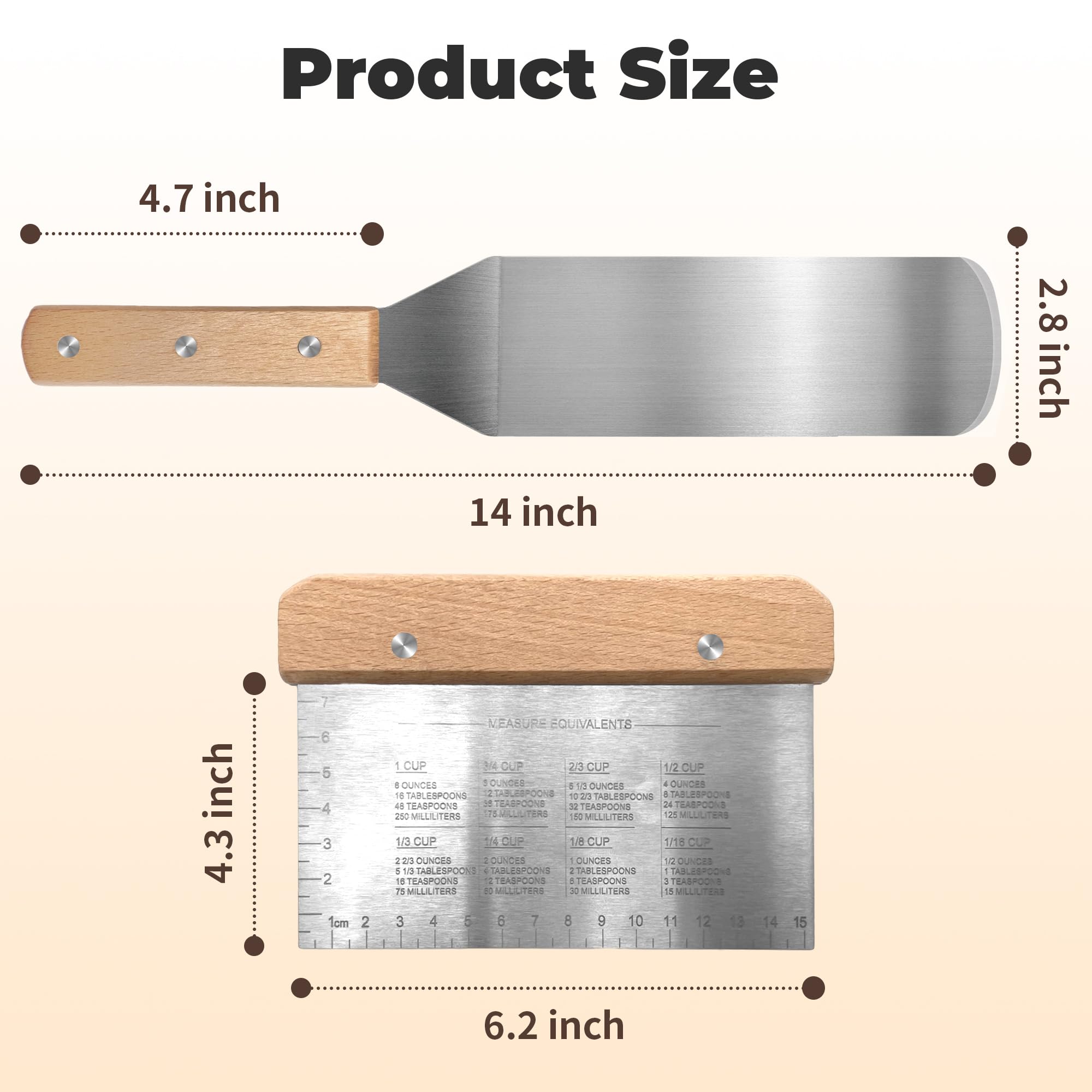Juego de 4 espátulas de metal de acero inoxidable, espátulas Teppaniyaki, espátula plana, aleta para panqueques, utensilios de metal ideal para barbacoa, parrilla plana, accesorios de plancha 3