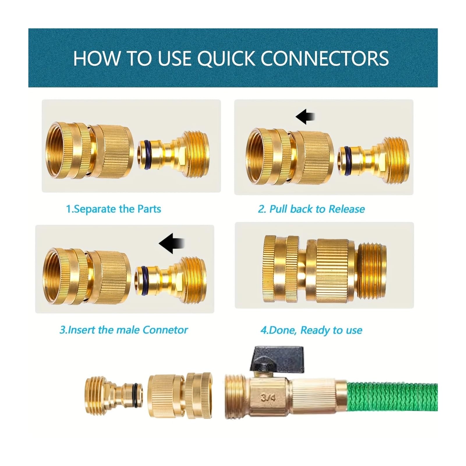 4 Pezzi/8 Pezzi Connettori For Tubi Da Giardino In Ottone 3/4 Pollici, Raccordi A Prova Di Perdite, Installazione Compatibile Con Flessibili(4PCS)