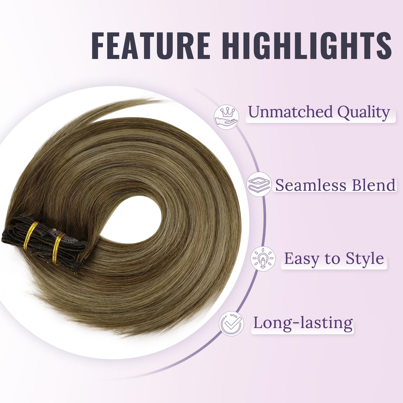 Fshine Clip Capelli Veri Capelli Umani in Estensioni 18 Pollici 135G Capelli Veri Clip in Extension 7 Pezzi Dei Capelli Umani Reale Balayage Castano Medio con Biondo Miele e Marrone Medio #4/27/4