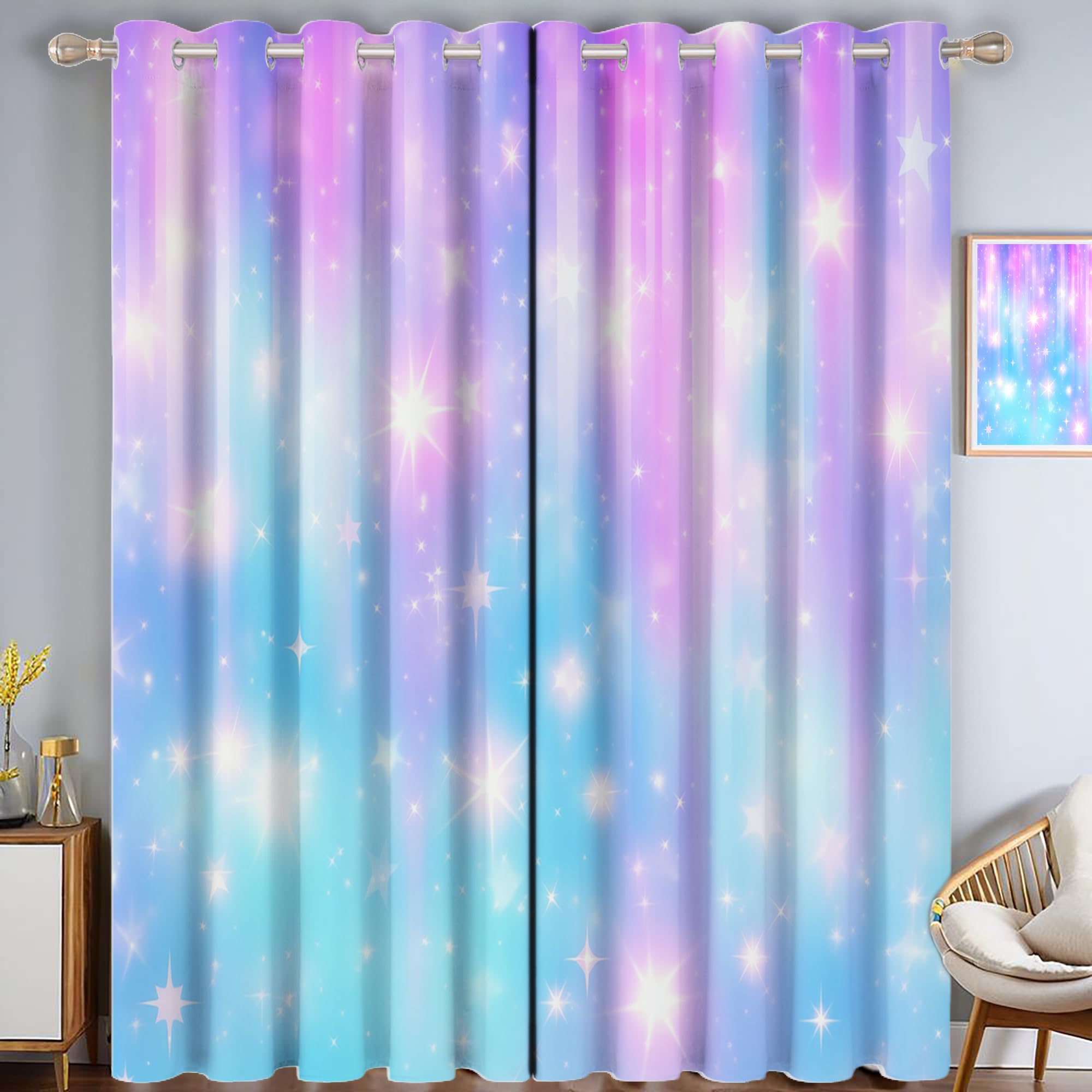 Rideaux avec motif dégradé ciel étoilé bleu violet occultants