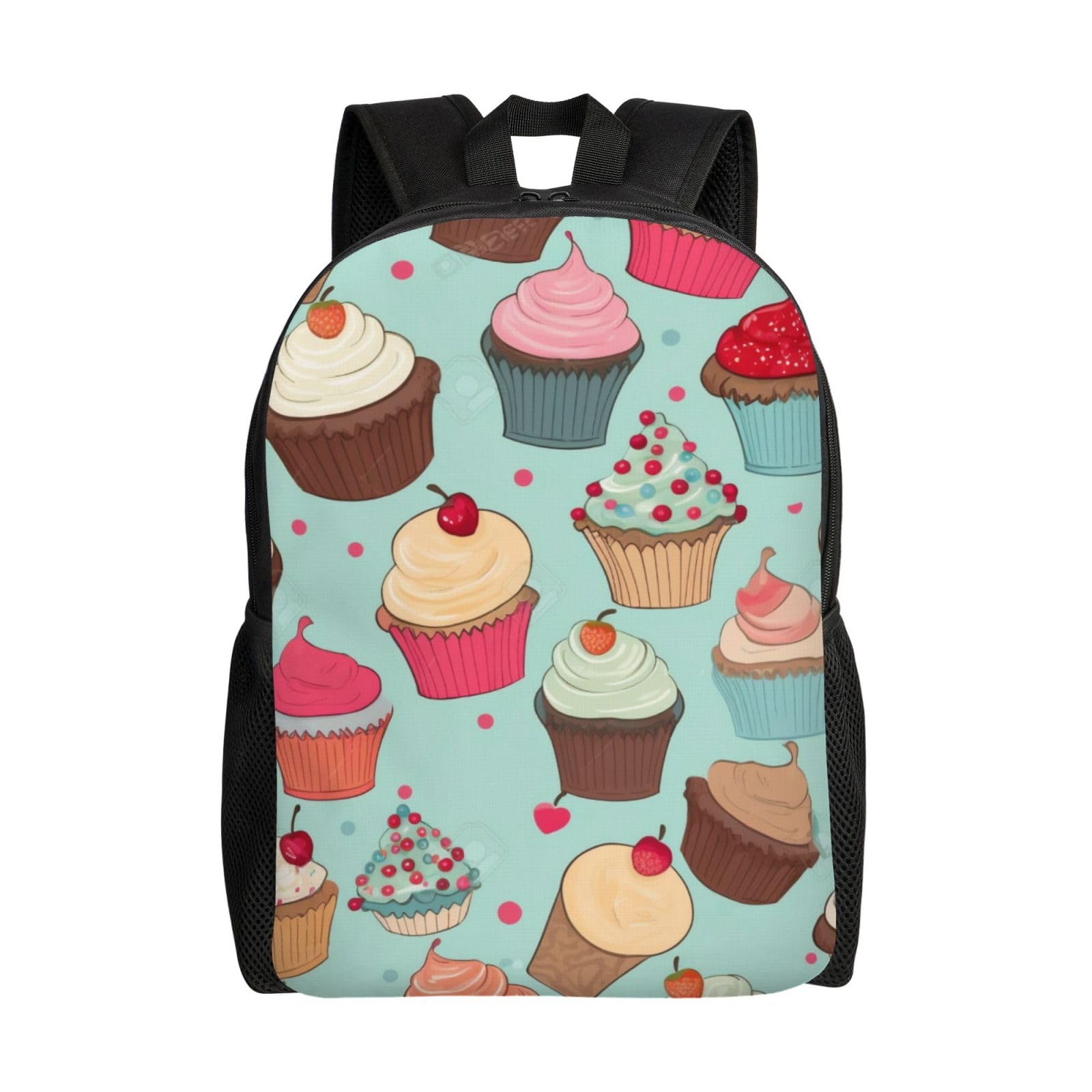 Bnvsadc Unisex Black Cupcake Pattern Printed Laptop Backpack For Men Women, 15-Inch Travel Business Laptop Backpack Bag Casual Daypack For Travel School Work