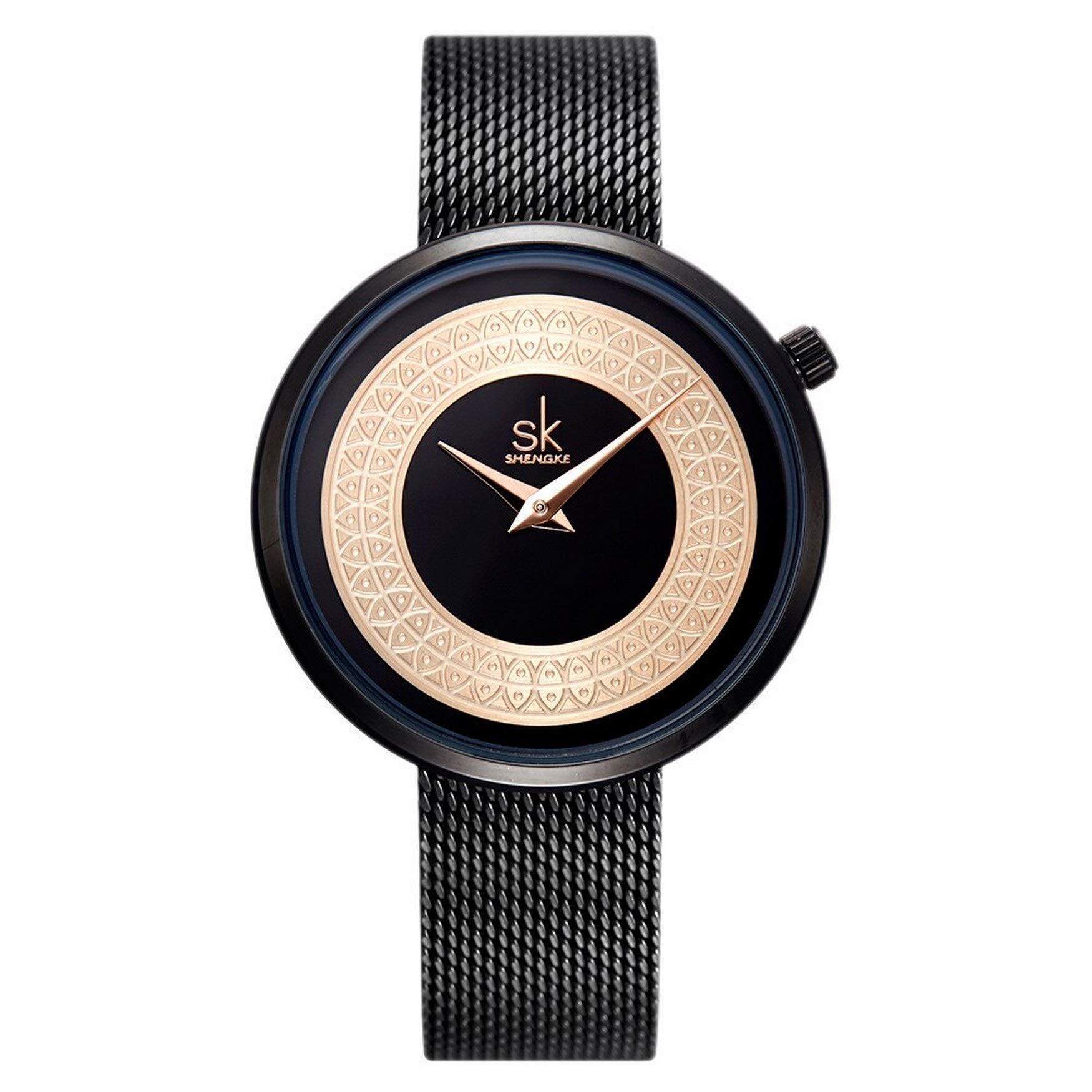 SHENGKE Womens Daper Black Gold Unique Luxury Watch (B07XJCVK6V) Amazon Price History, Amazon Price Tracker