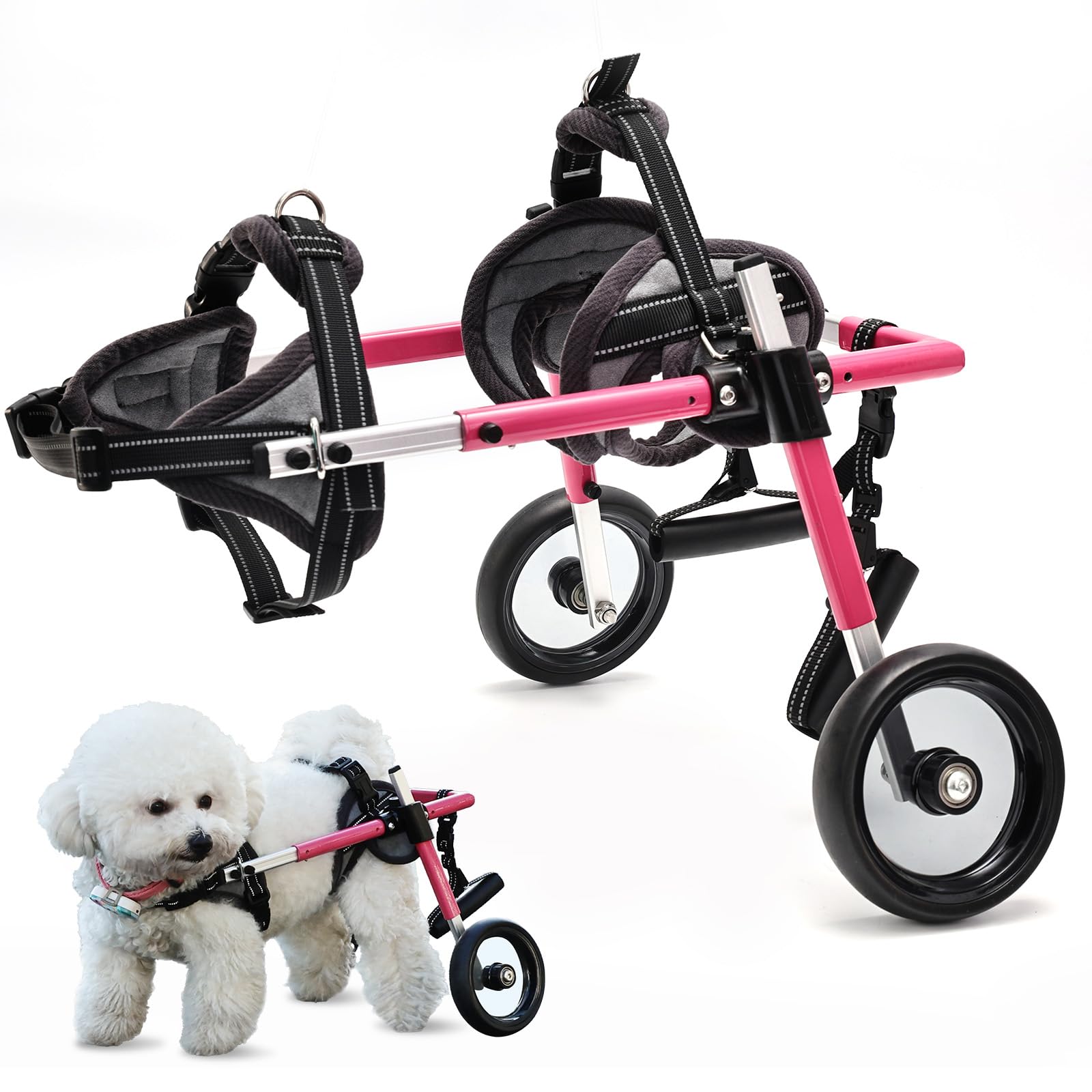 Silla de ruedas ajustable para perros pequeños que mejora la movilidad trasera, rosa